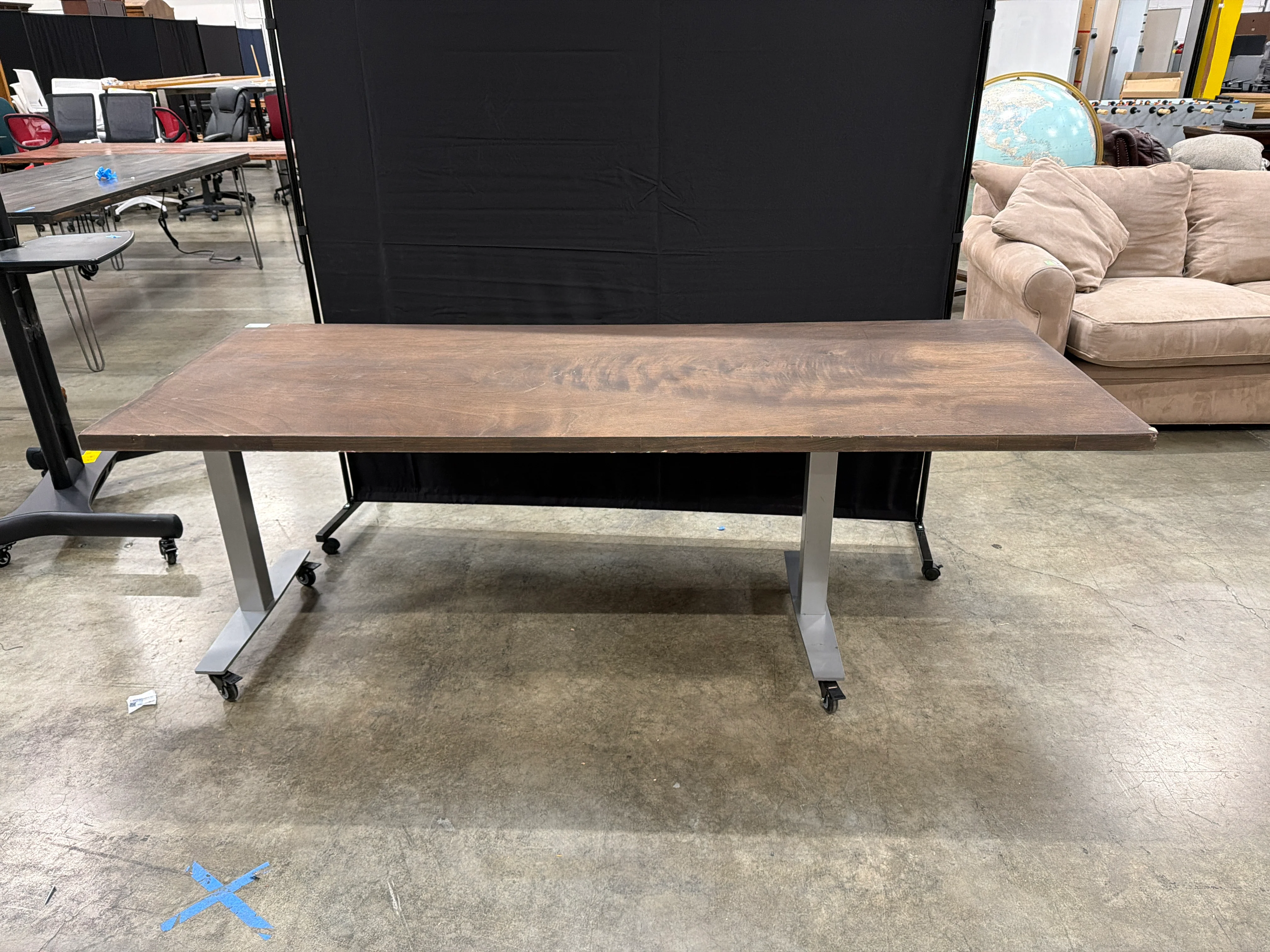 Rectangular Dark Brown Wood Top Utility Table with Locking Casters - Image 2