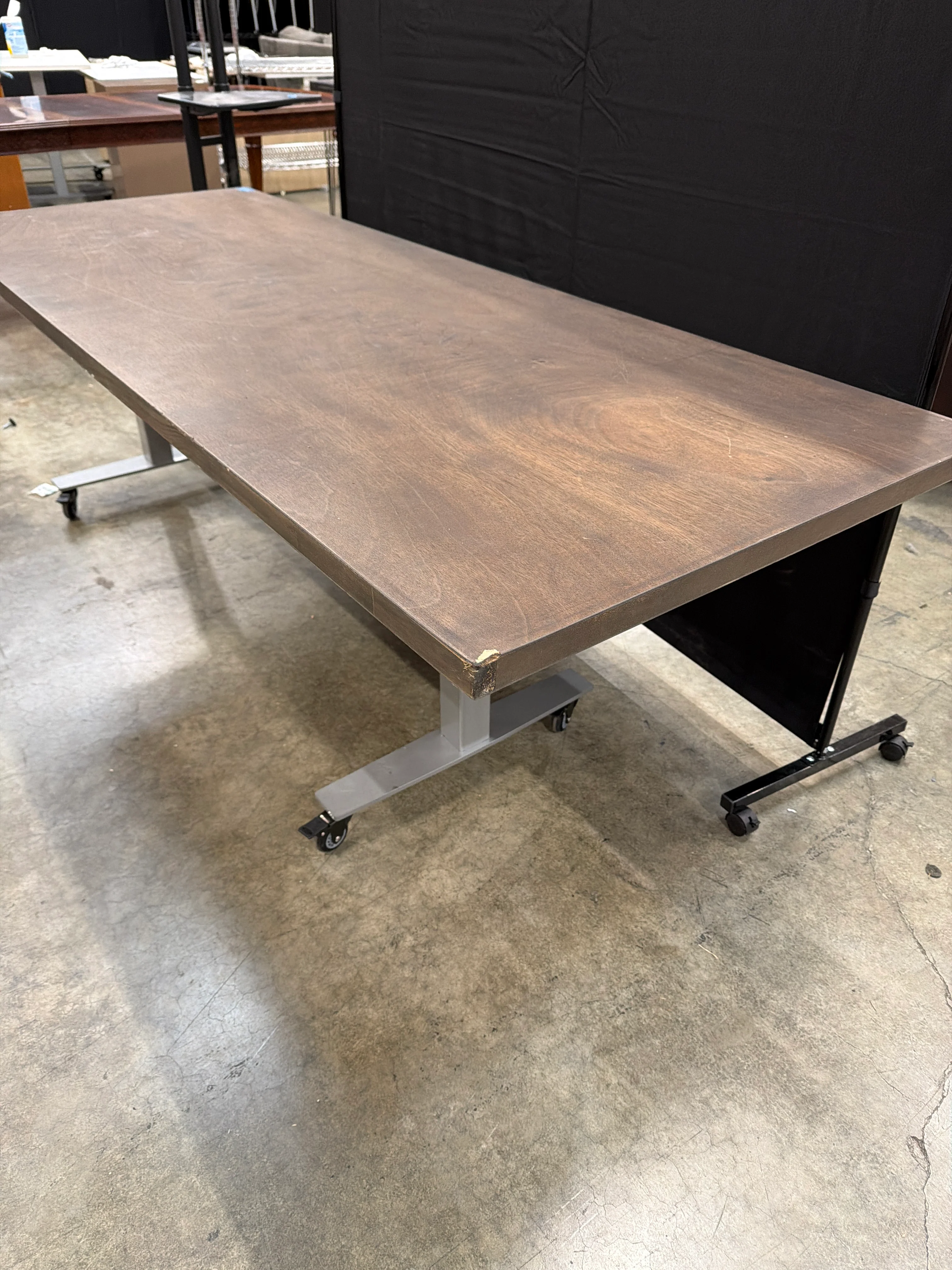 Rectangular Dark Brown Wood Top Utility Table with Locking Casters - Image 3