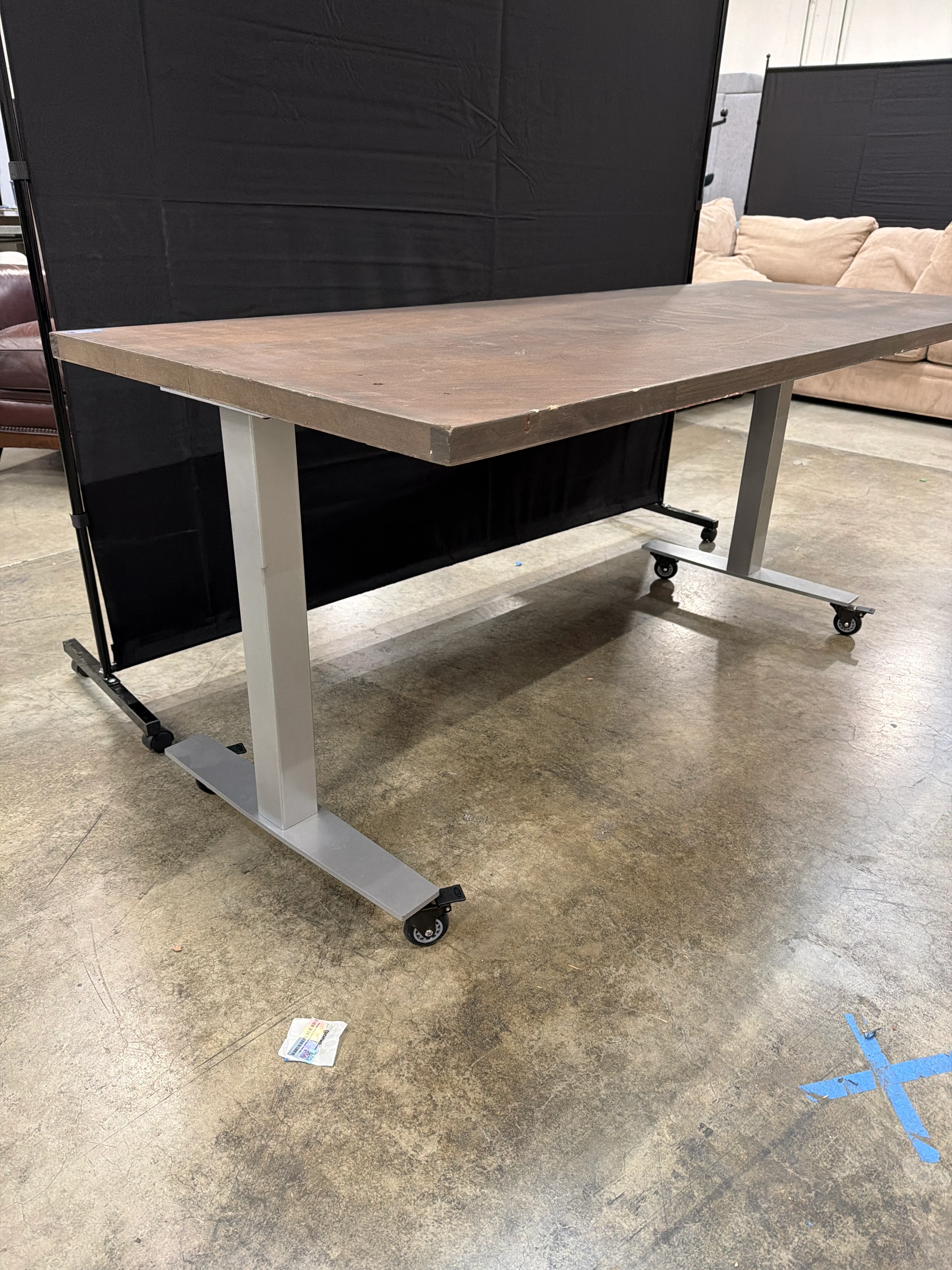 Rectangular Dark Brown Wood Top Utility Table with Locking Casters - Image 5