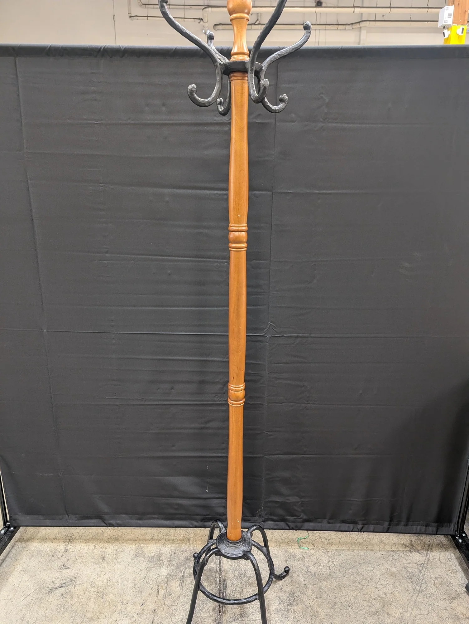 Classic Wooden Coat Stand with Black Cast Iron Hooks - Image 2
