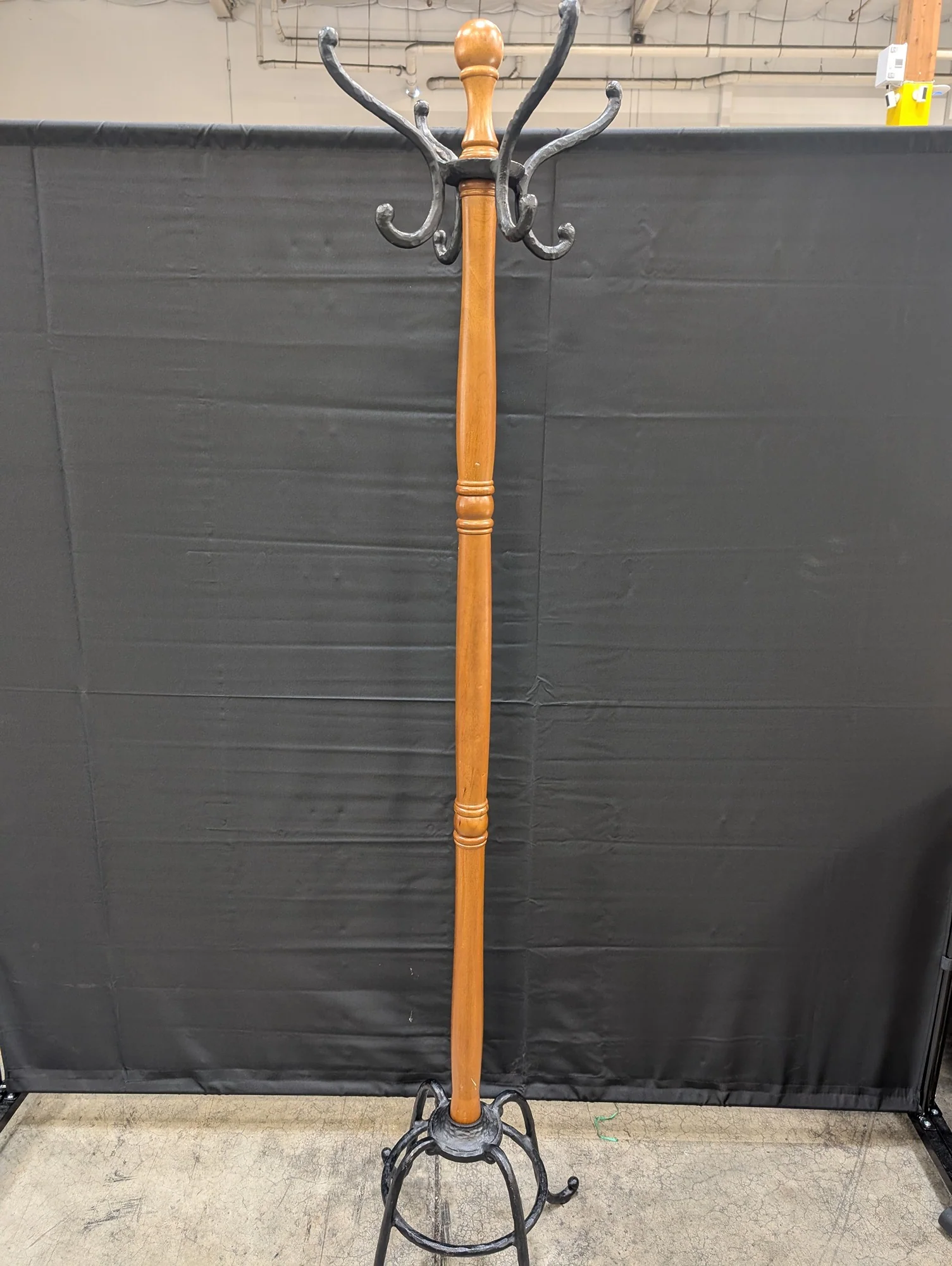 Classic Wooden Coat Stand with Black Cast Iron Hooks - Image 4