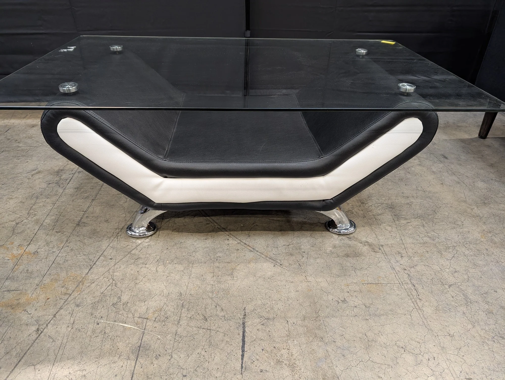 Contemporary Black and White Upholstered Glass Top Coffee Table