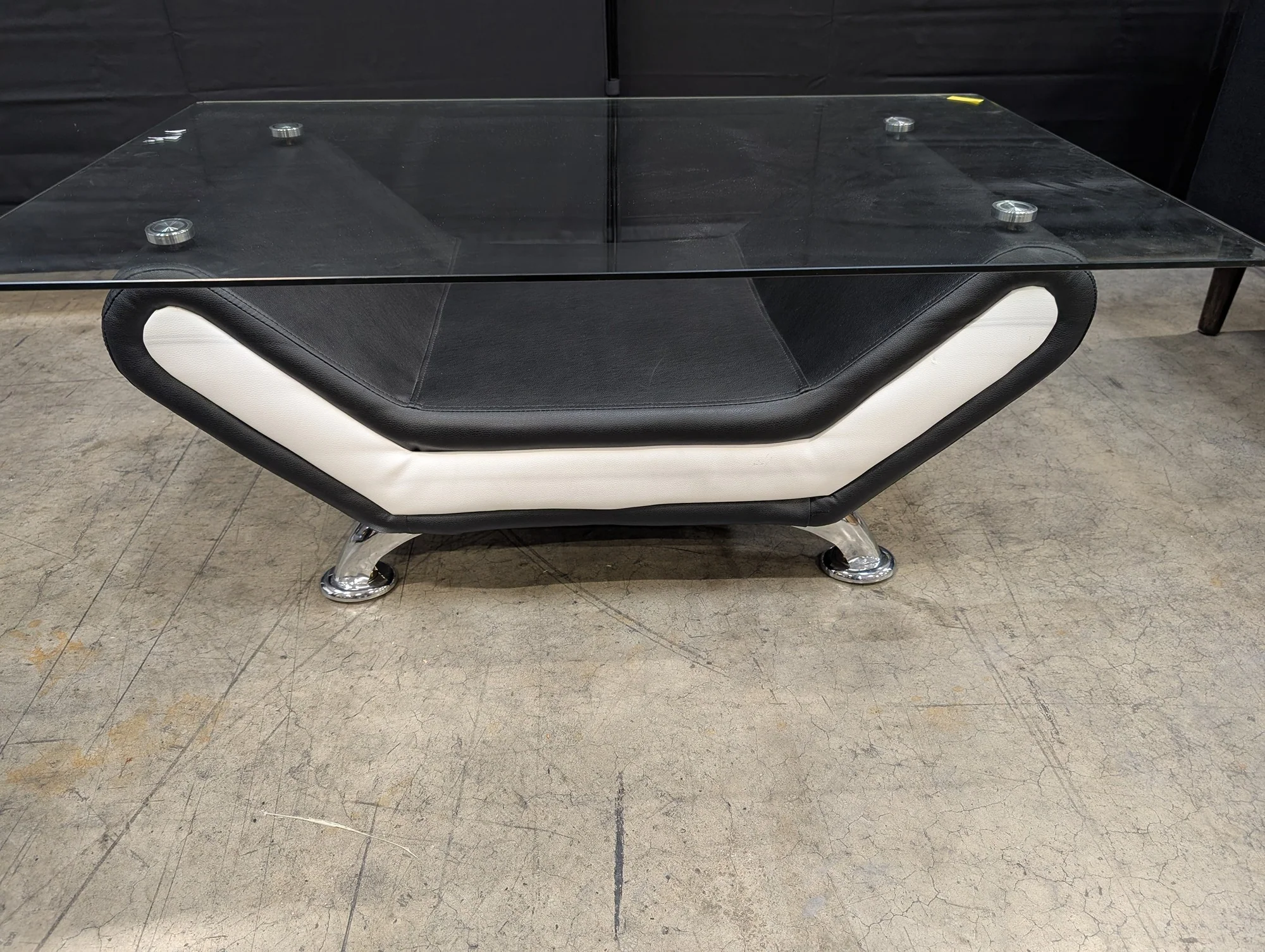Contemporary Black and White Upholstered Glass Top Coffee Table - Image 2