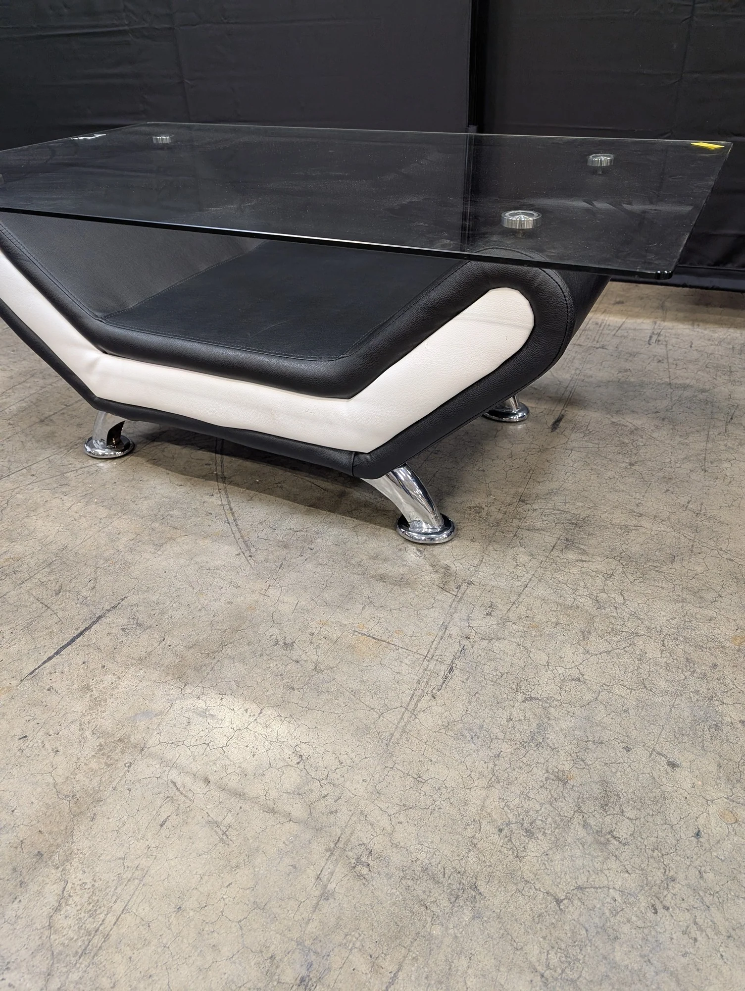 Contemporary Black and White Upholstered Glass Top Coffee Table - Image 3
