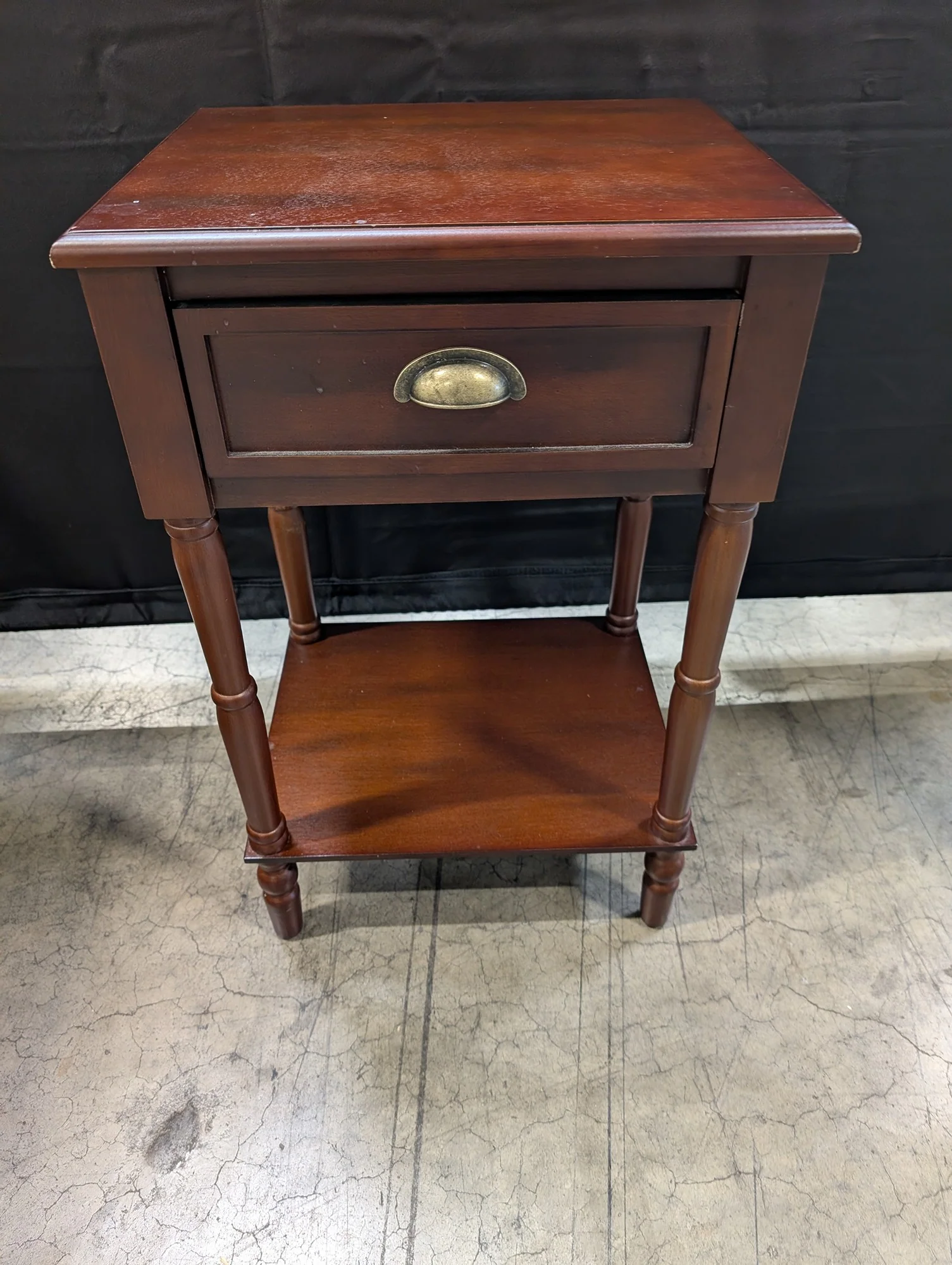 Classic Brown Wood Nightstand with Drawer and Shelf - Image 2
