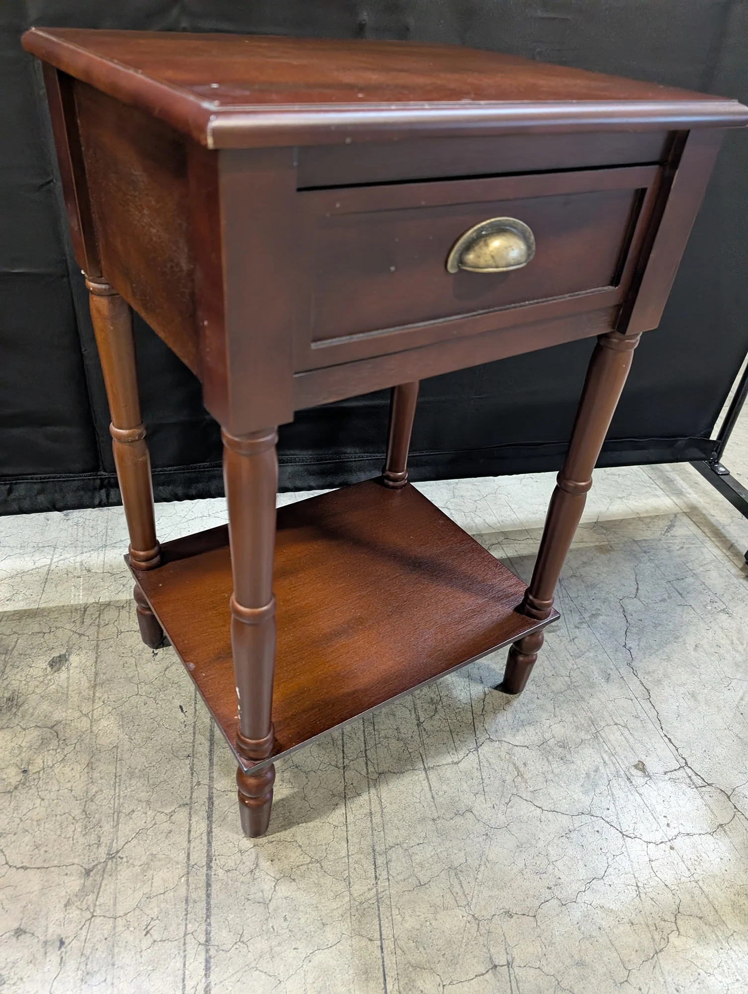 Classic Brown Wood Nightstand with Drawer and Shelf - Image 4