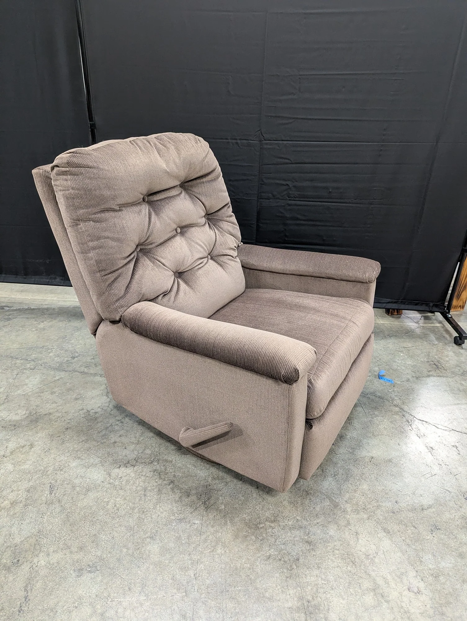 Brown Ribbed Fabric Swivel Recliner Chair with Tufted Back - Image 2