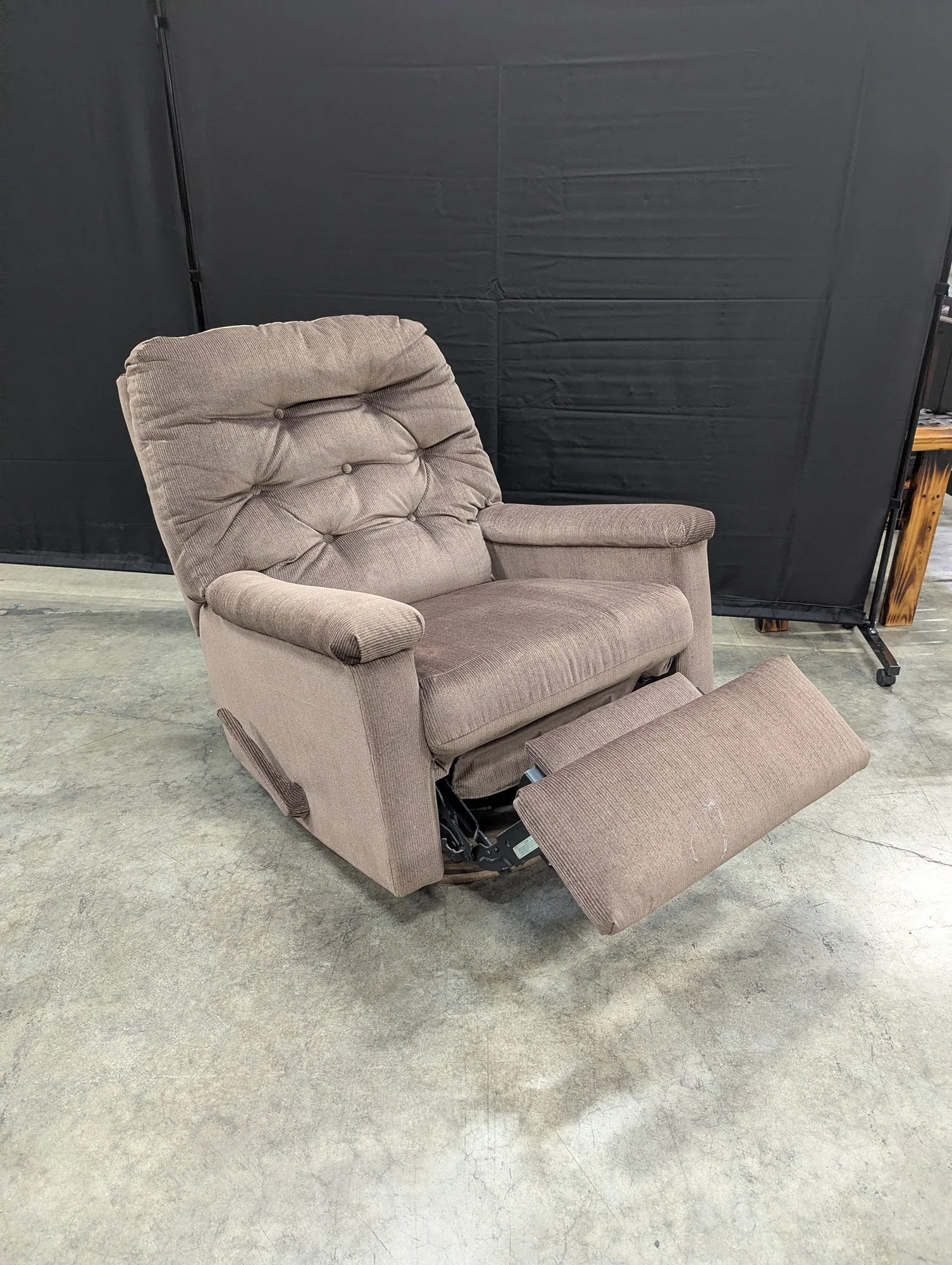 Brown Ribbed Fabric Swivel Recliner Chair with Tufted Back - Image 3
