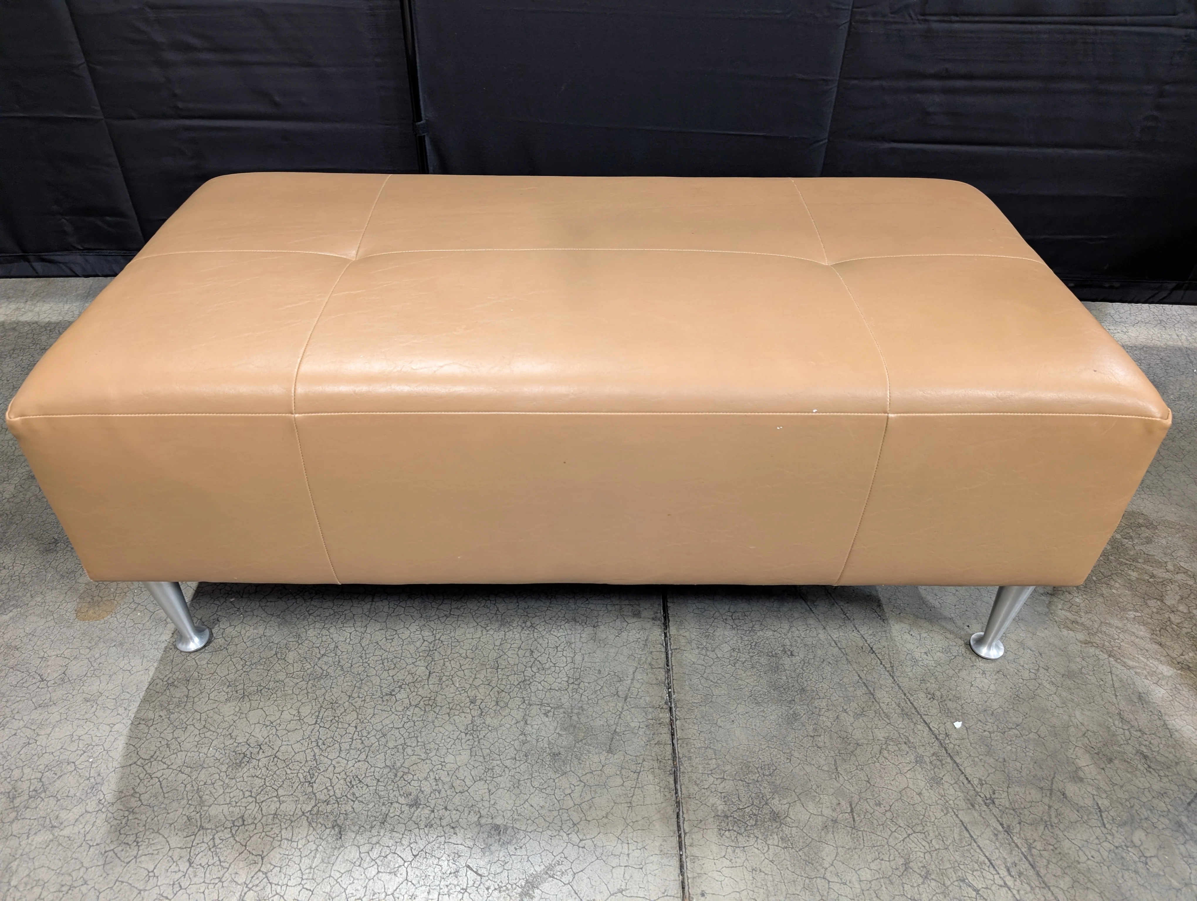 Tan Faux Leather Tufted Rectangular Ottoman Bench with Metal Legs