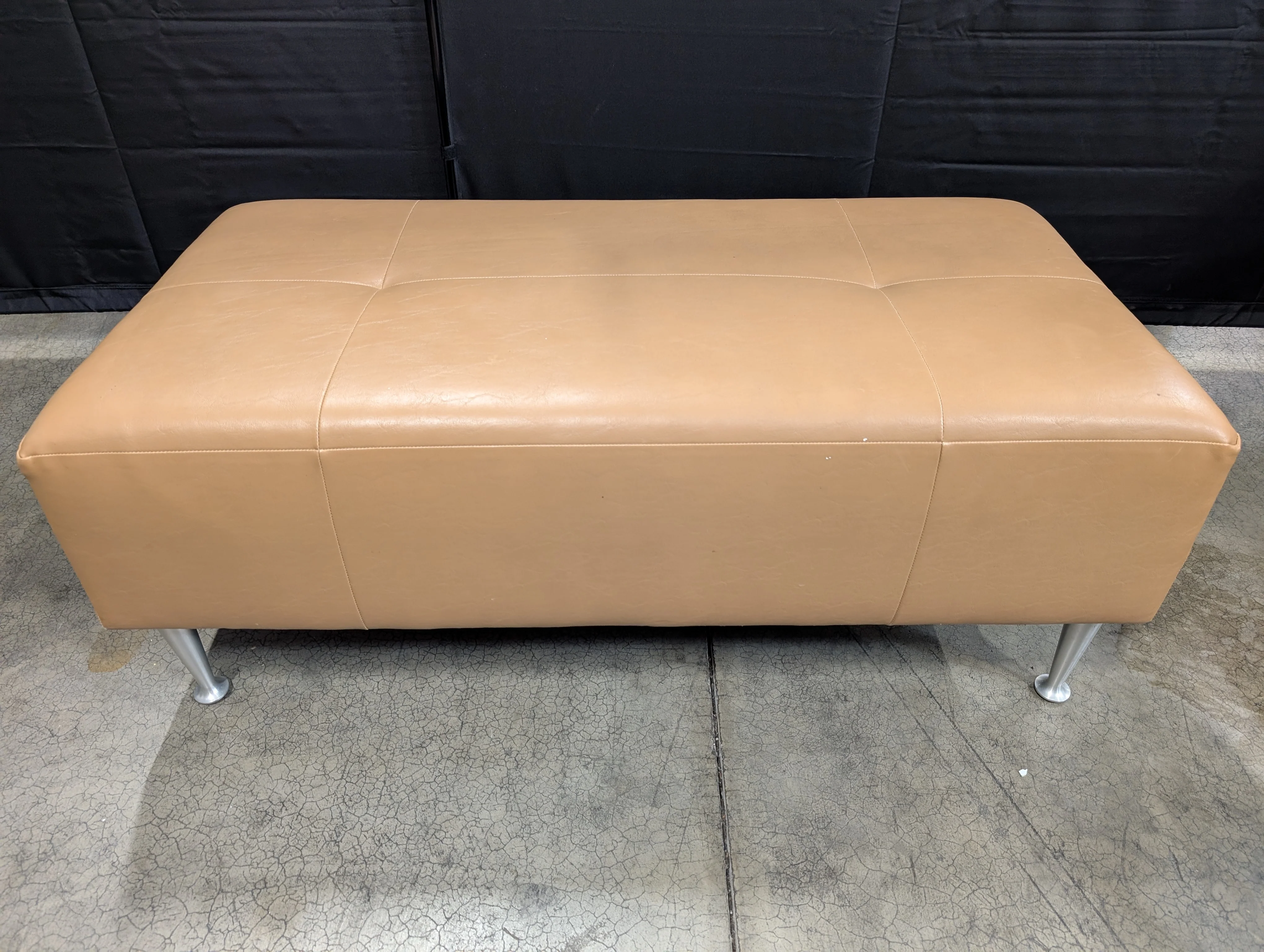 Tan Faux Leather Tufted Rectangular Ottoman Bench with Metal Legs - Image 2