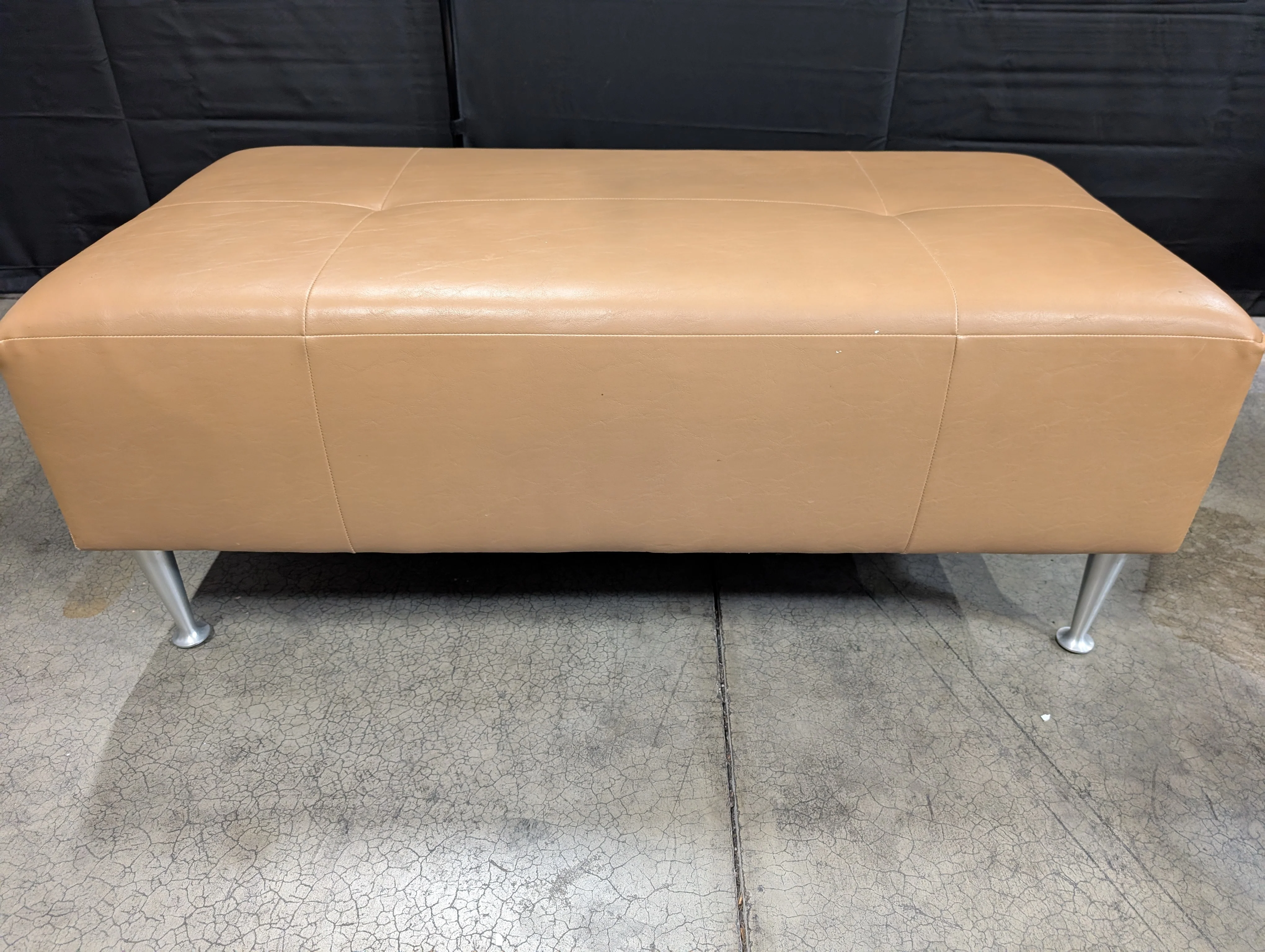 Tan Faux Leather Tufted Rectangular Ottoman Bench with Metal Legs - Image 3