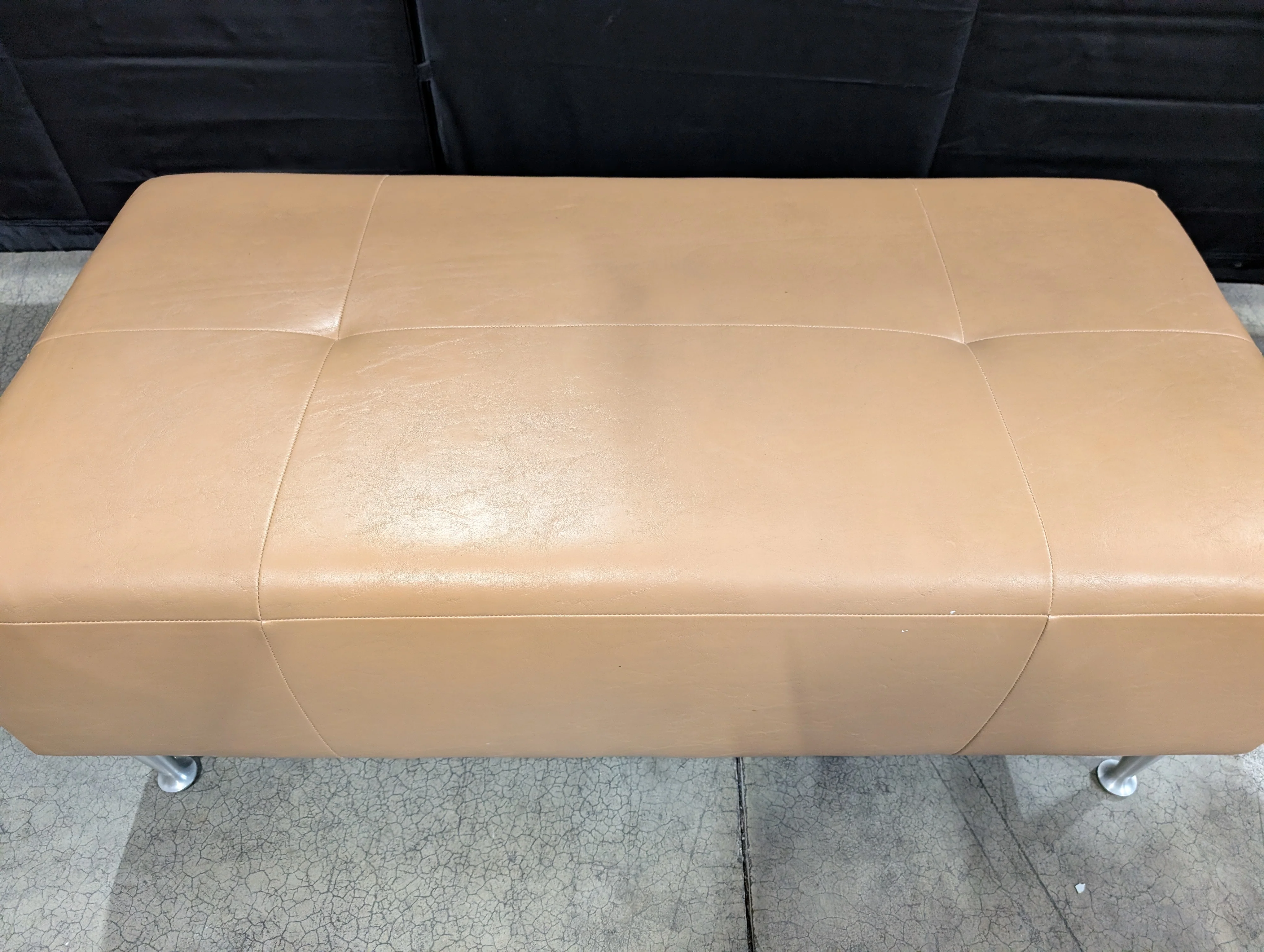 Tan Faux Leather Tufted Rectangular Ottoman Bench with Metal Legs - Image 4