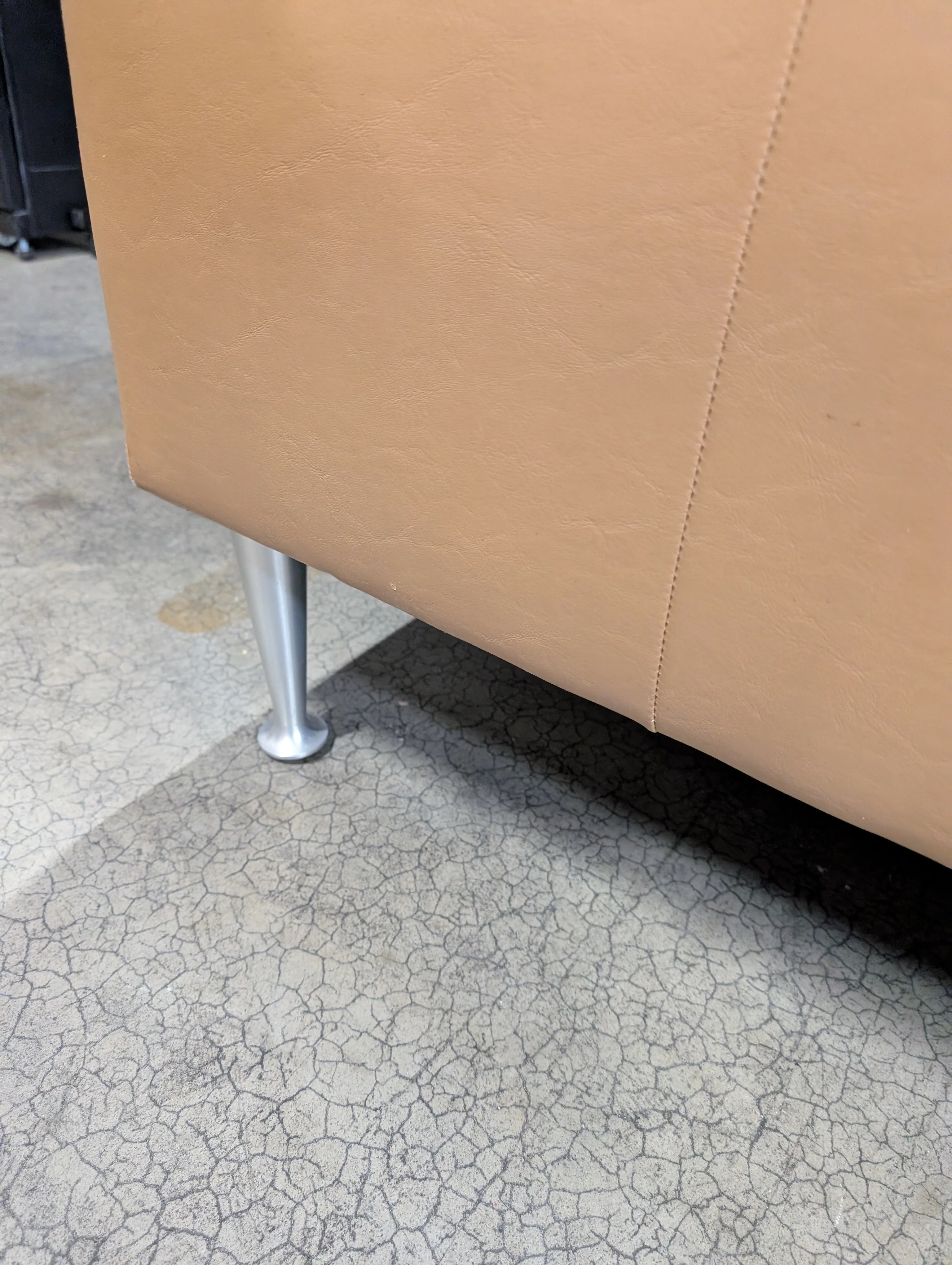 Tan Faux Leather Tufted Rectangular Ottoman Bench with Metal Legs - Image 5