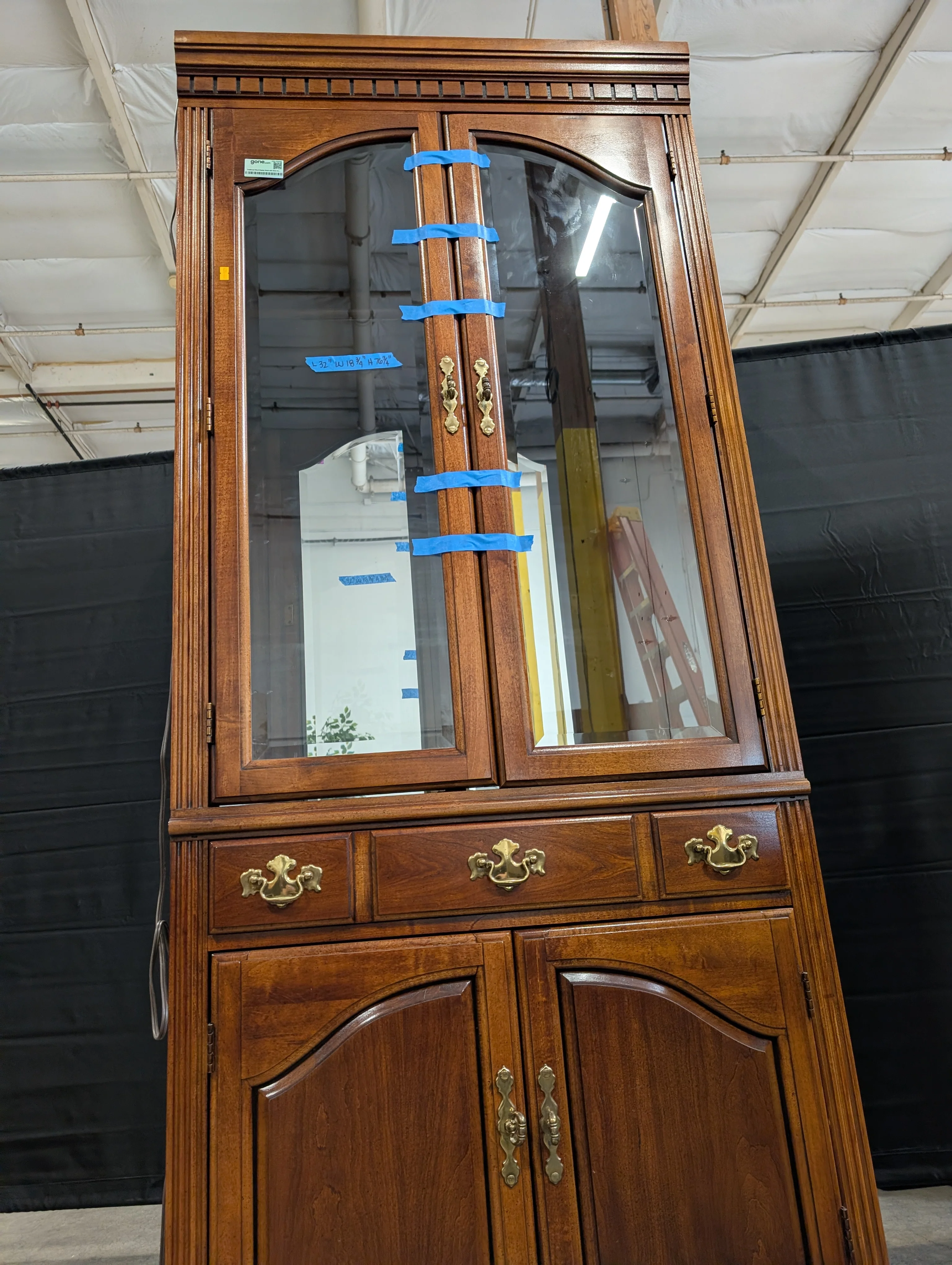 Traditional Wood Display Hutch with Glass Doors and Brass Hardware - Image 2