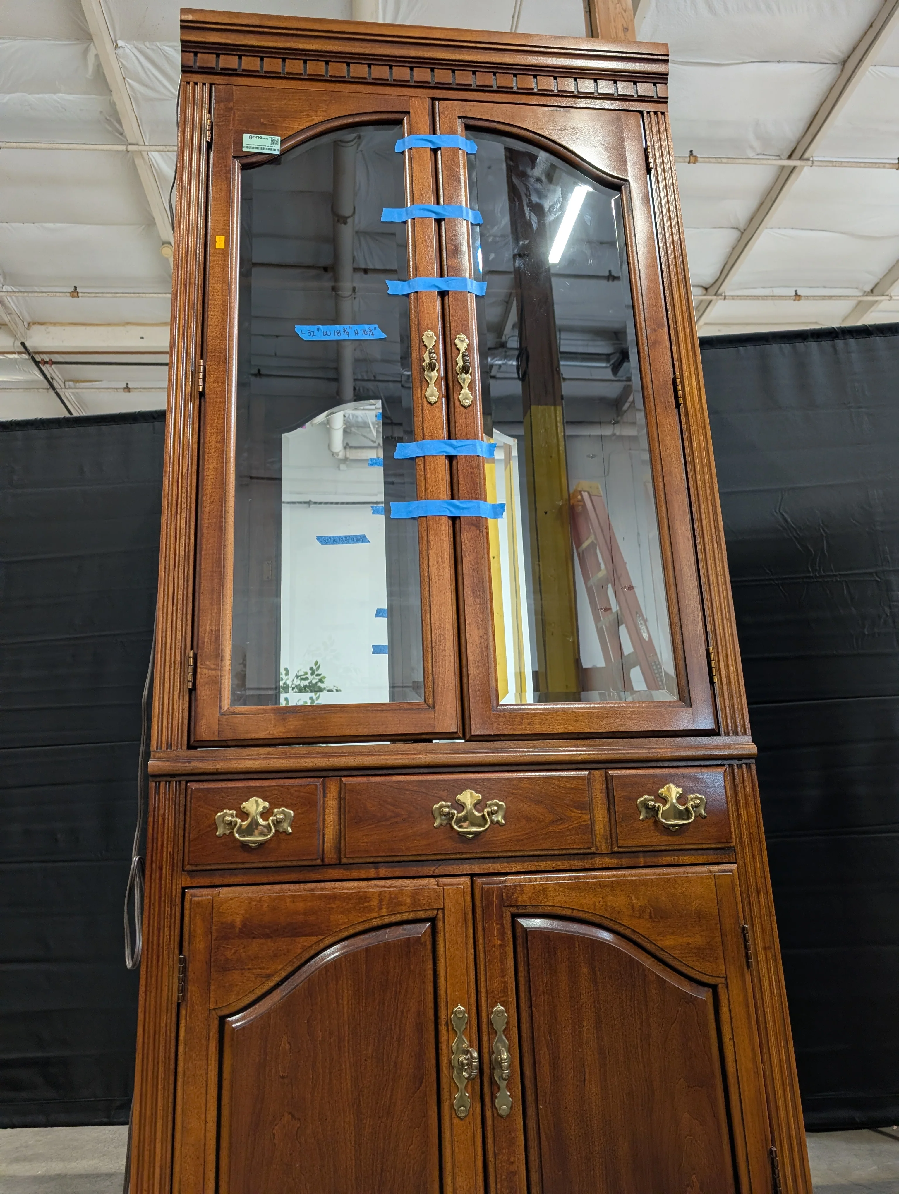 Traditional Wood Display Hutch with Glass Doors and Brass Hardware - Image 3