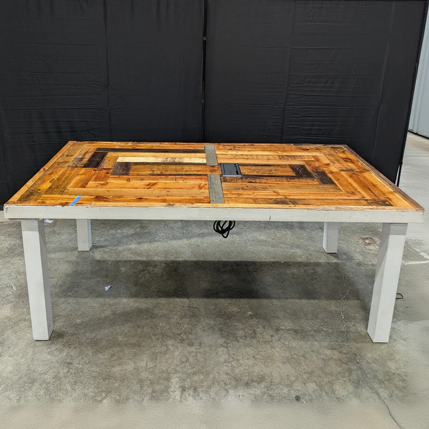 Rustic Reclaimed Wood Resin Top Conference Table with Extron Power Module