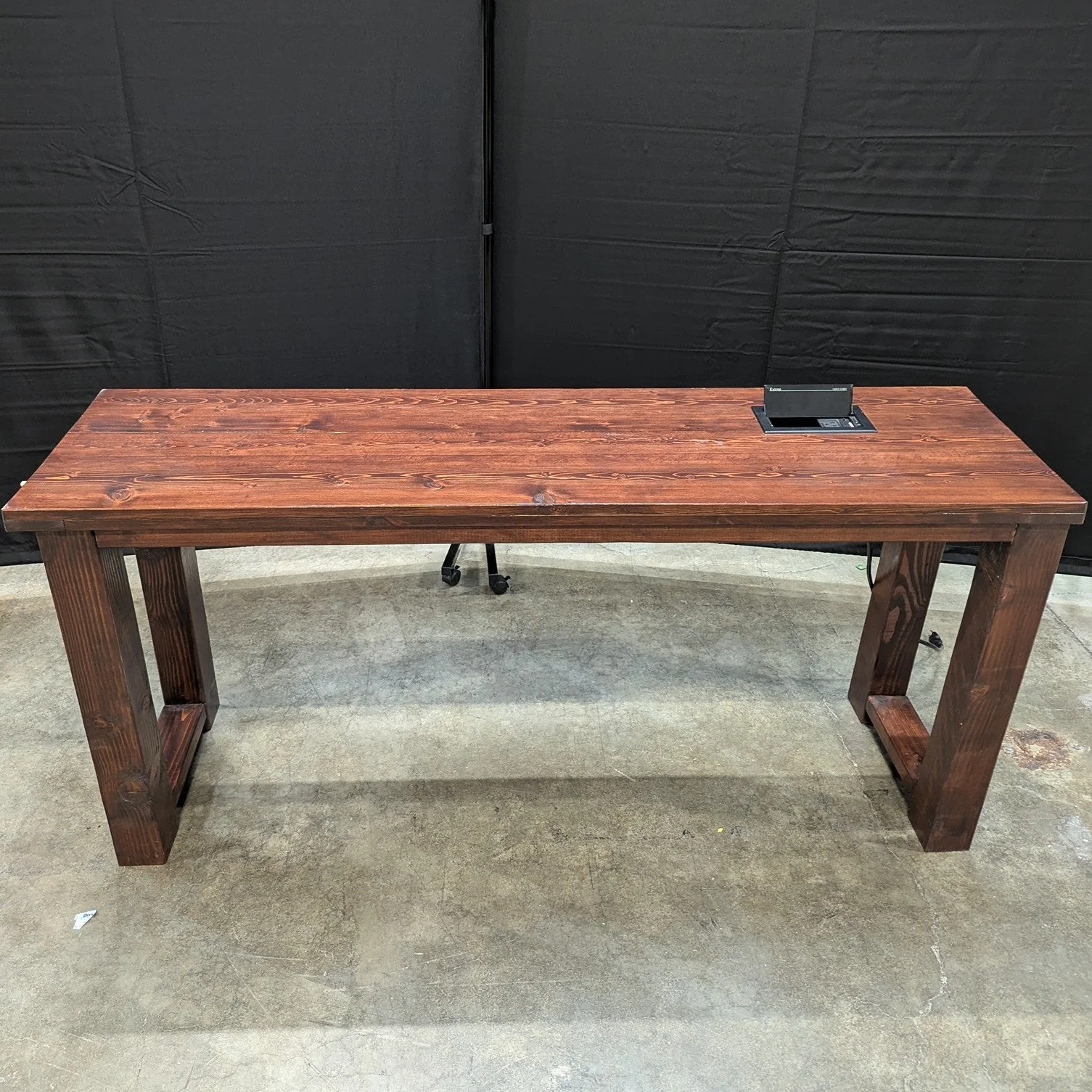 Substantial Stained Wood Desk with Integrated Extron Cable Cubby Power Module