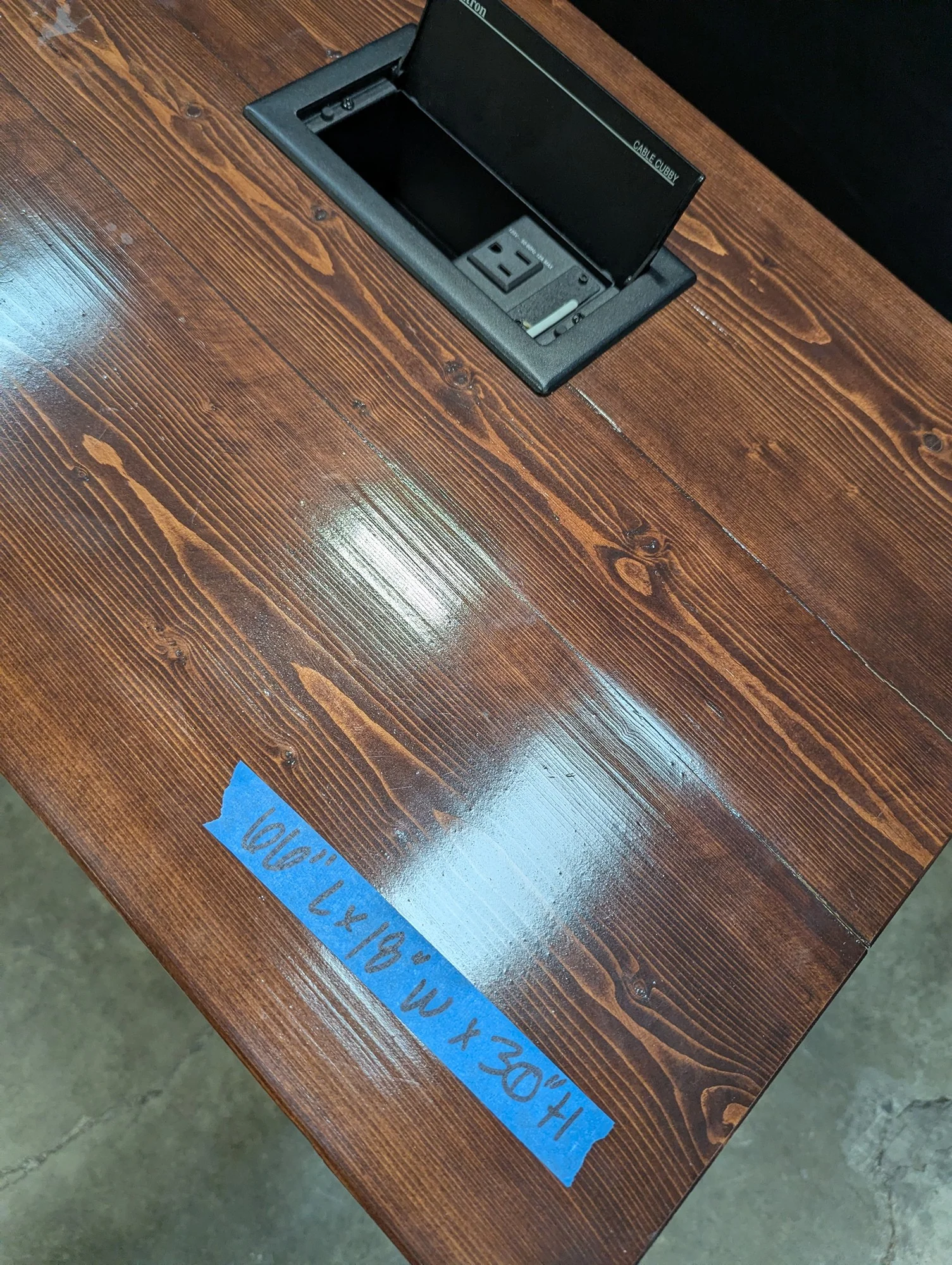 Substantial Stained Wood Desk with Integrated Extron Cable Cubby Power Module - Image 3