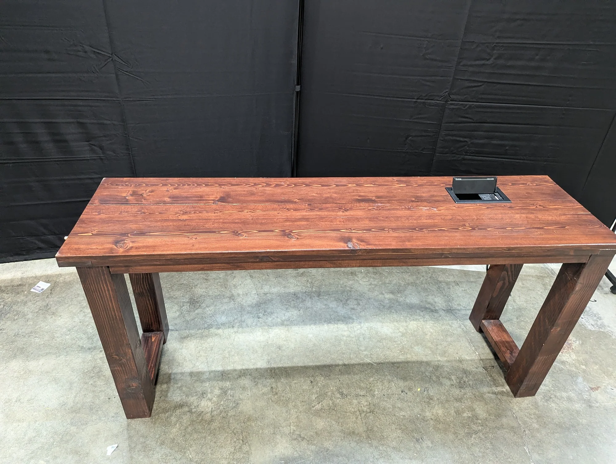 Substantial Stained Wood Desk with Integrated Extron Cable Cubby Power Module - Image 4