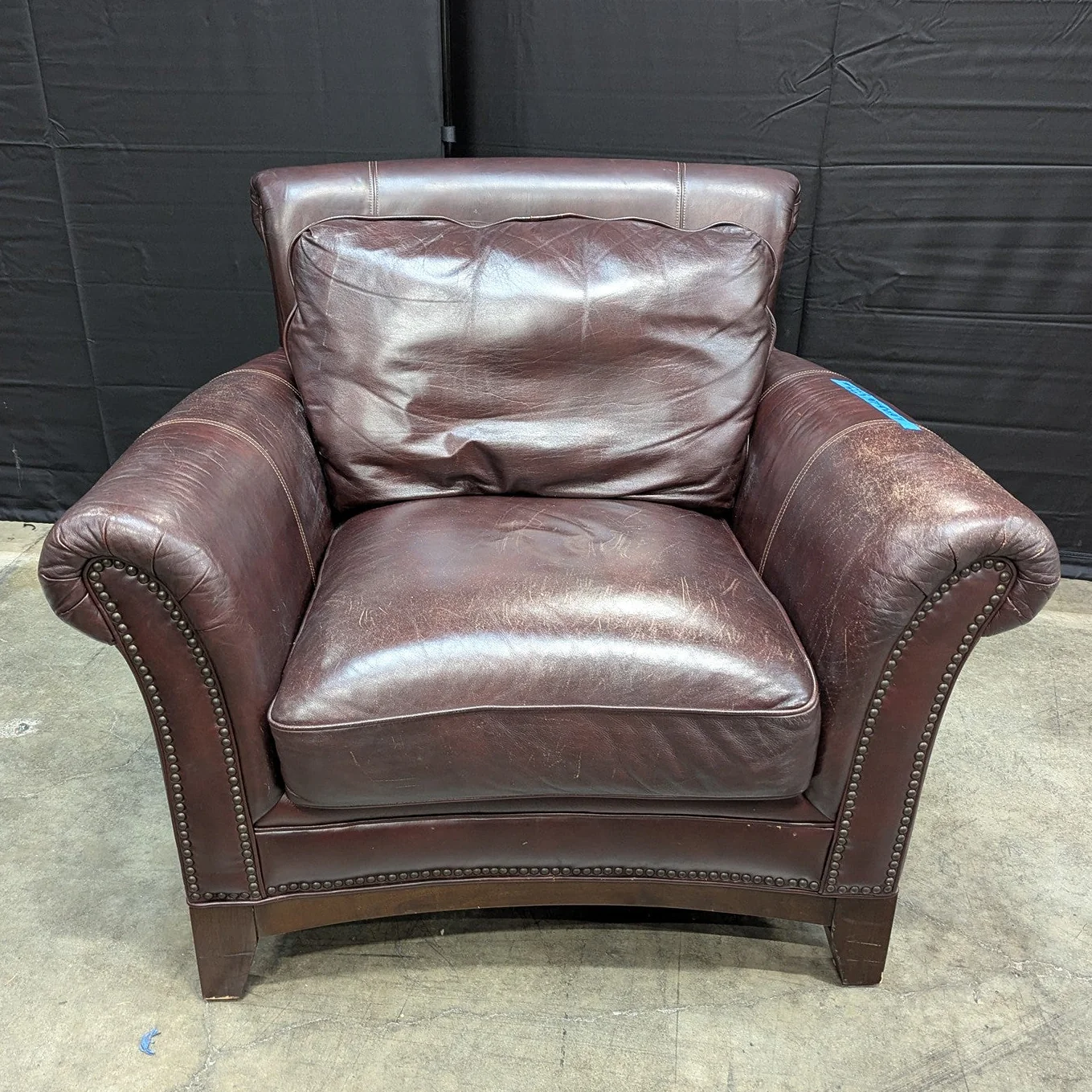 Classic Brown Leather Armchair with Nailhead Trim