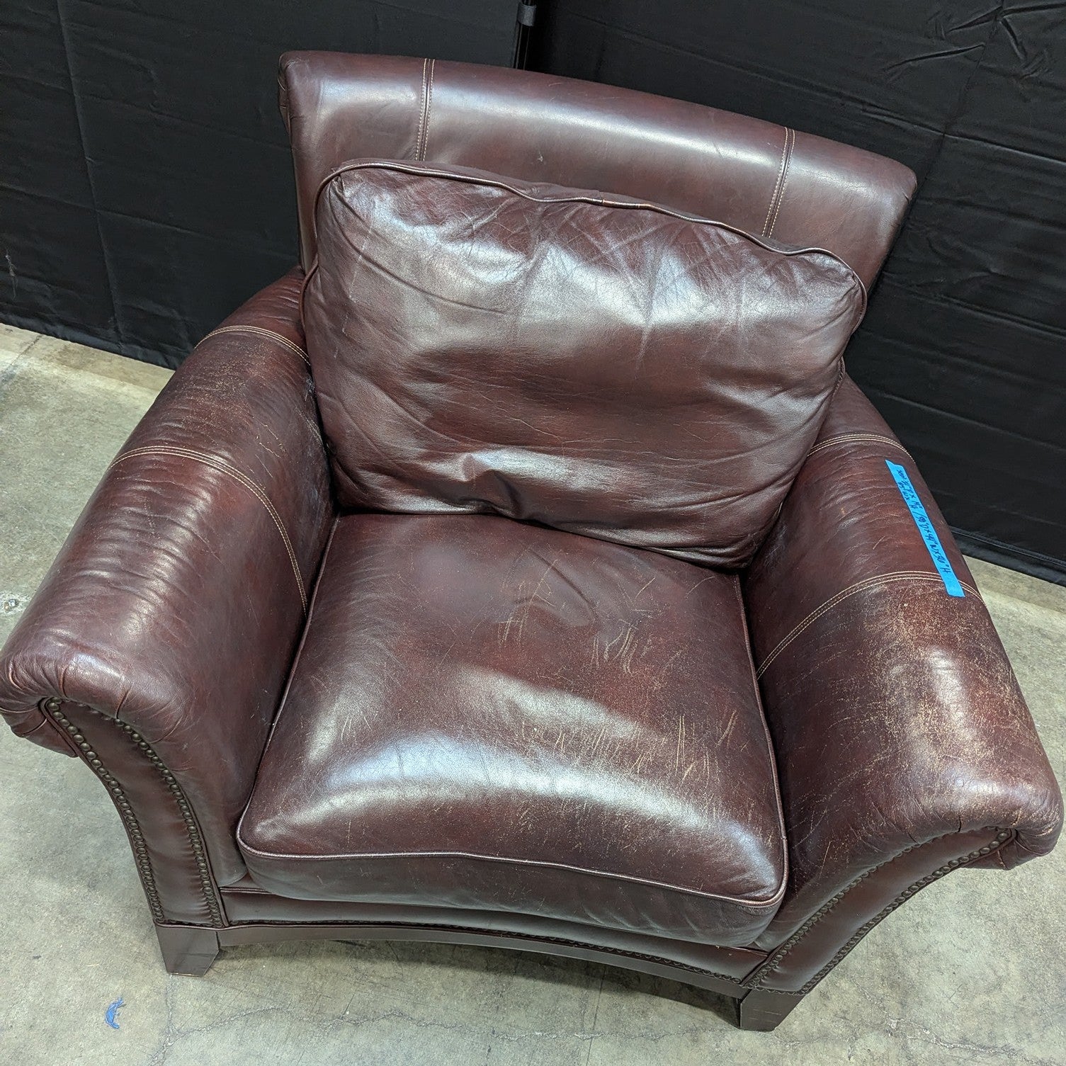 Classic Brown Leather Armchair with Nailhead Trim - Image 2