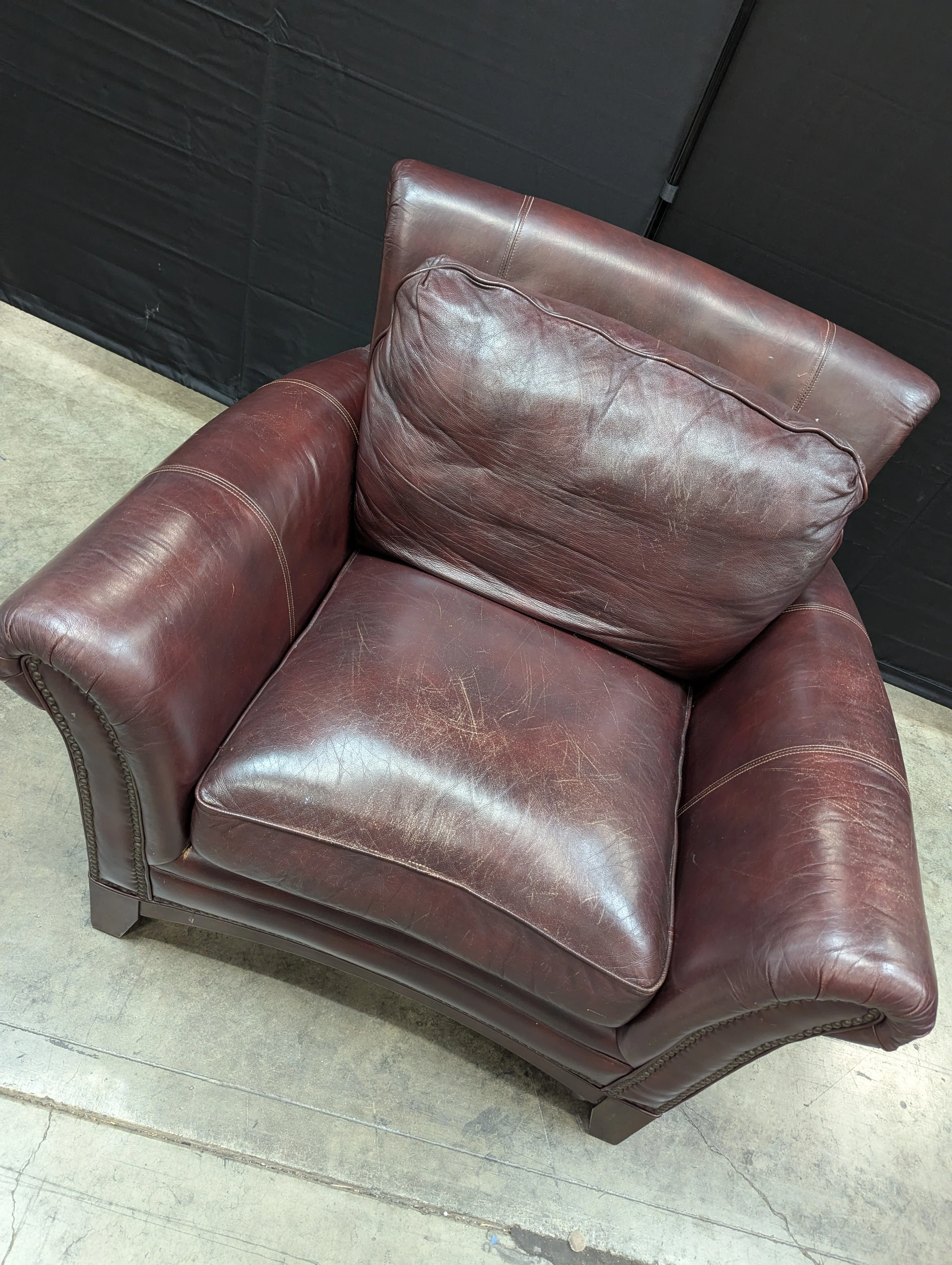Traditional Deep Reddish-Brown Leather Armchair with Nailhead Trim - Image 2
