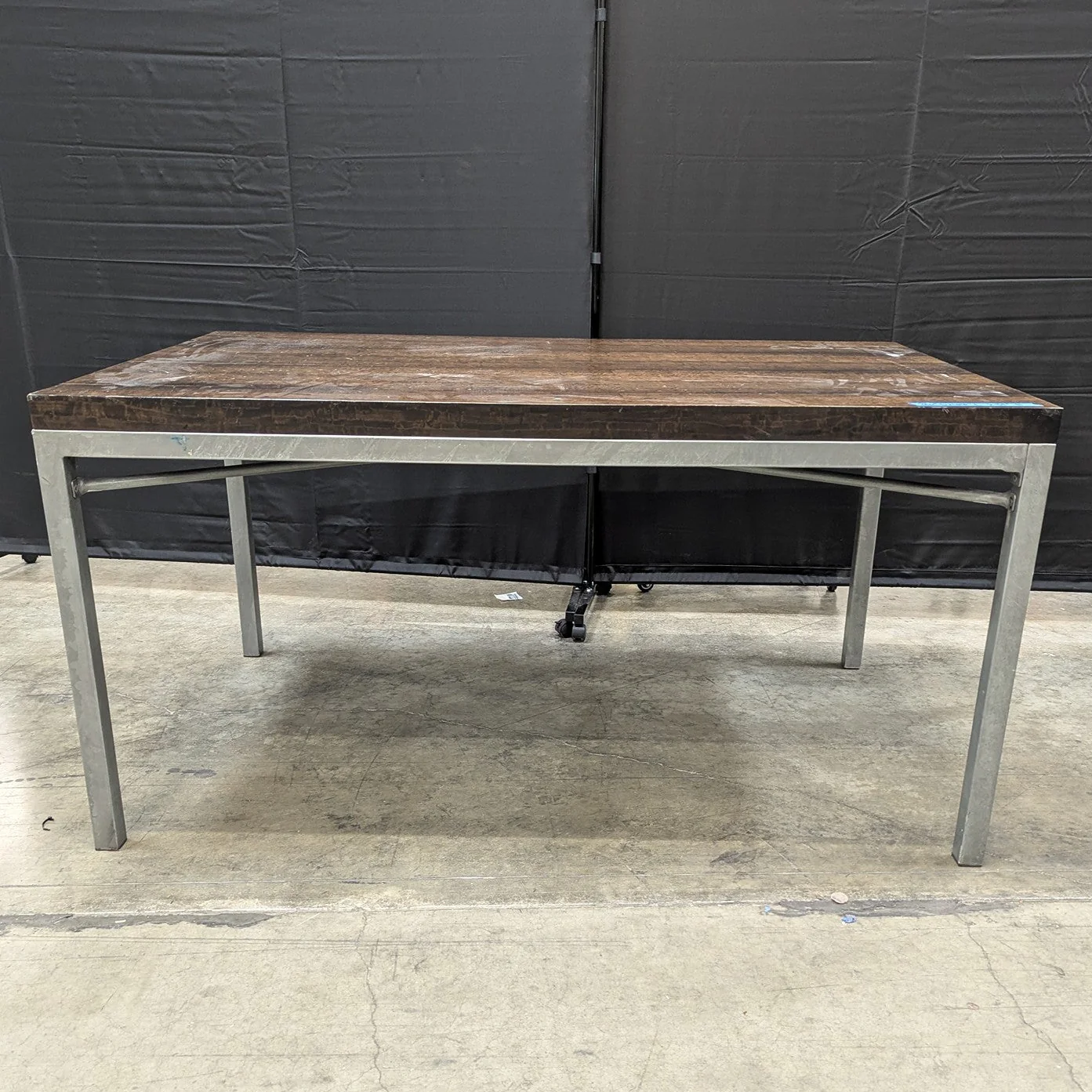 Crate & Barrel Industrial Hardwood Top Metal Base Dining Table