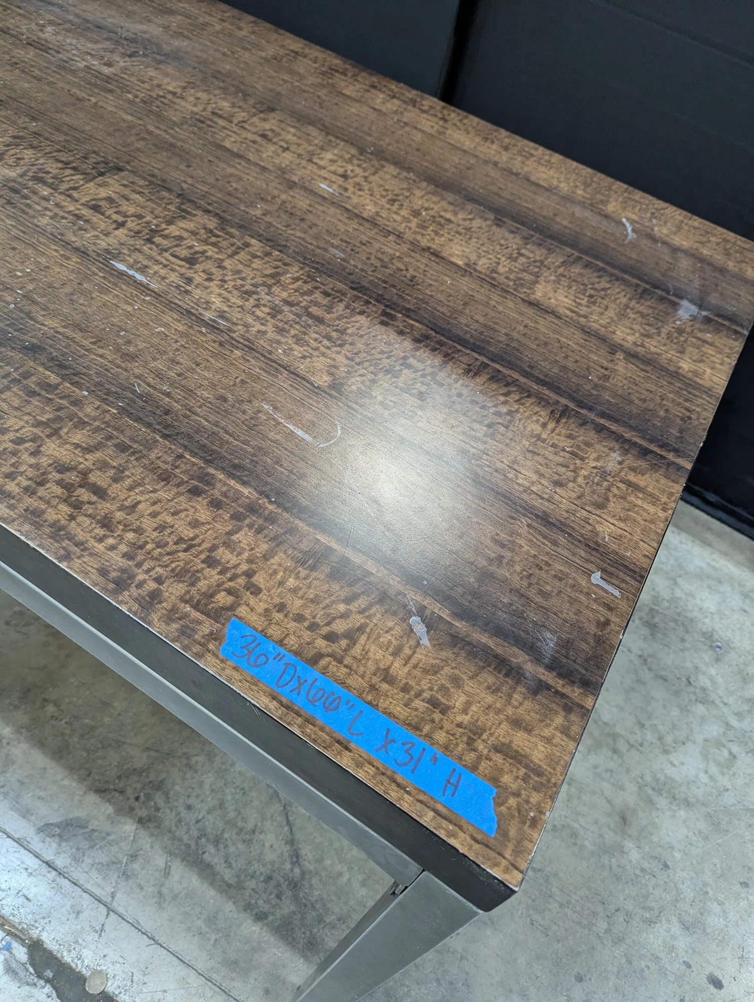 Crate & Barrel Industrial Hardwood Top Metal Base Dining Table - Image 2
