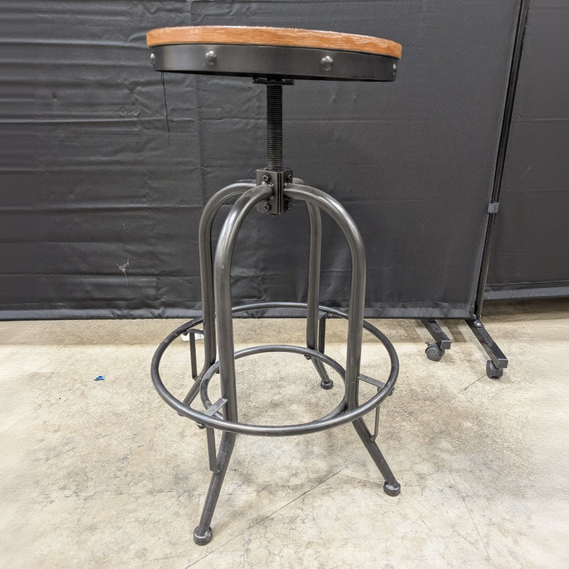 Industrial Adjustable Wood Top Metal Bar Stool