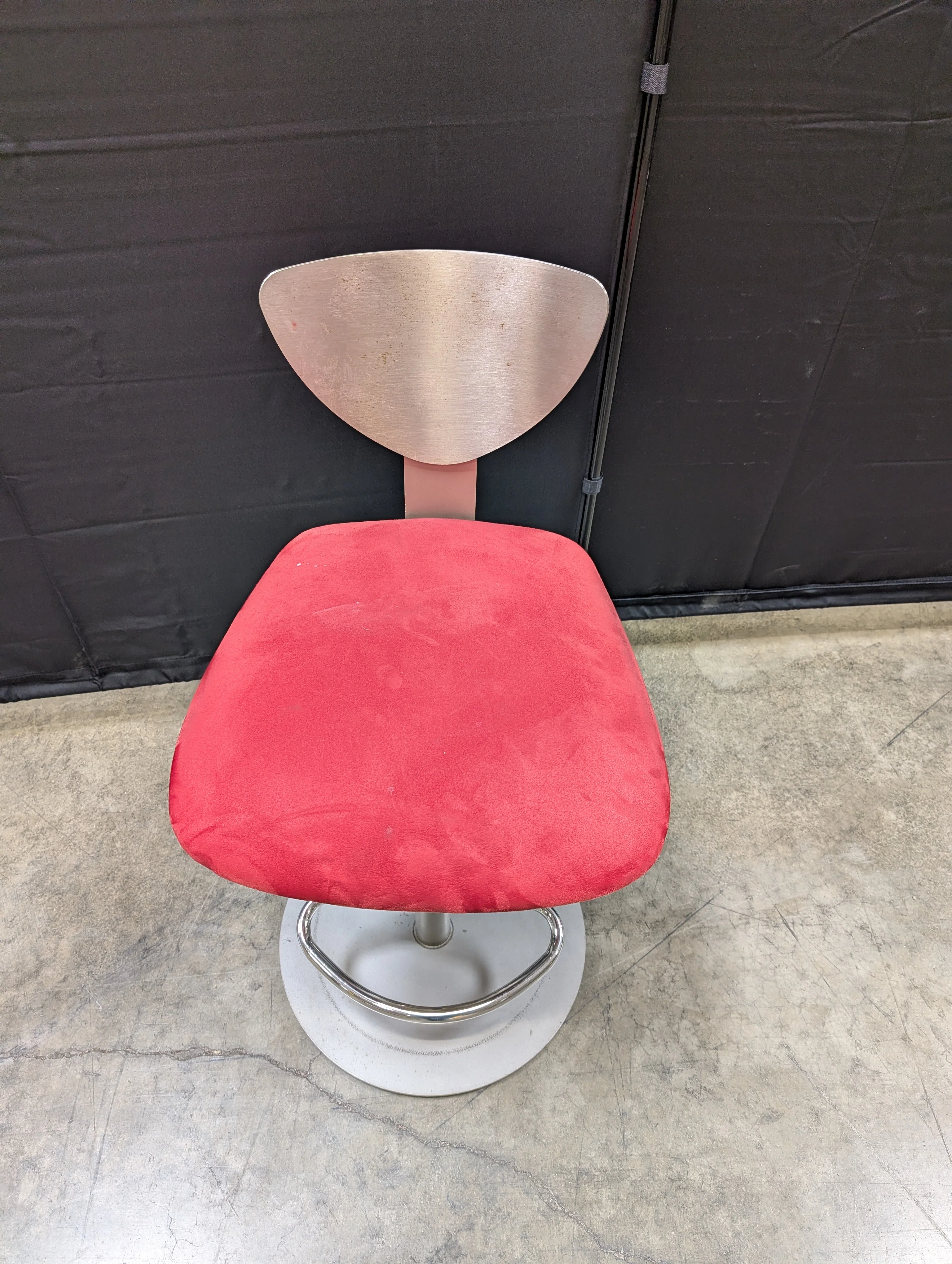 Elite Manufacturing Modern Red Upholstered Bar Stool with Brushed Metal Back - needs a cleaning
