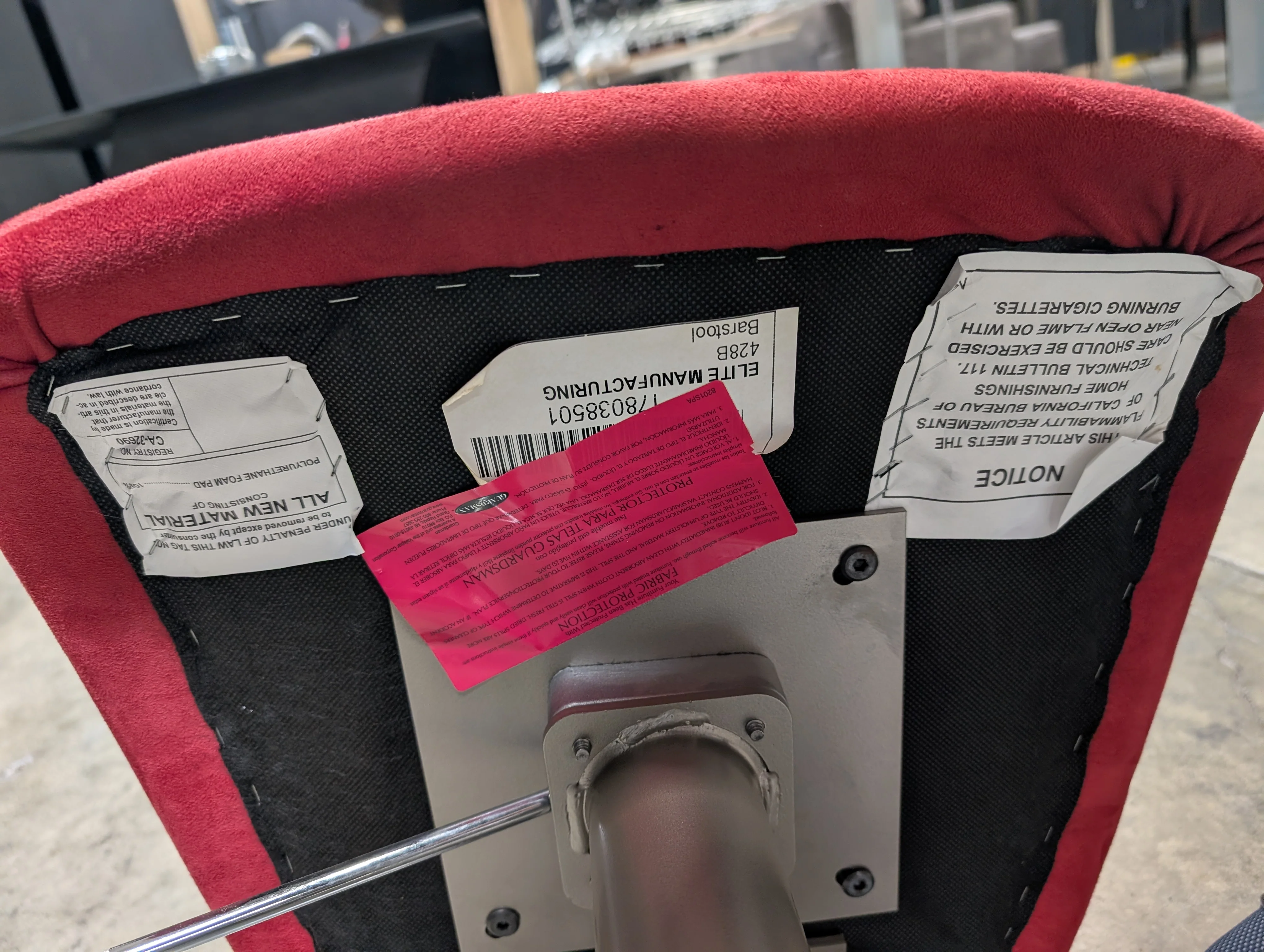 Elite Manufacturing Modern Red Upholstered Bar Stool with Brushed Metal Back - needs a cleaning - Image 2