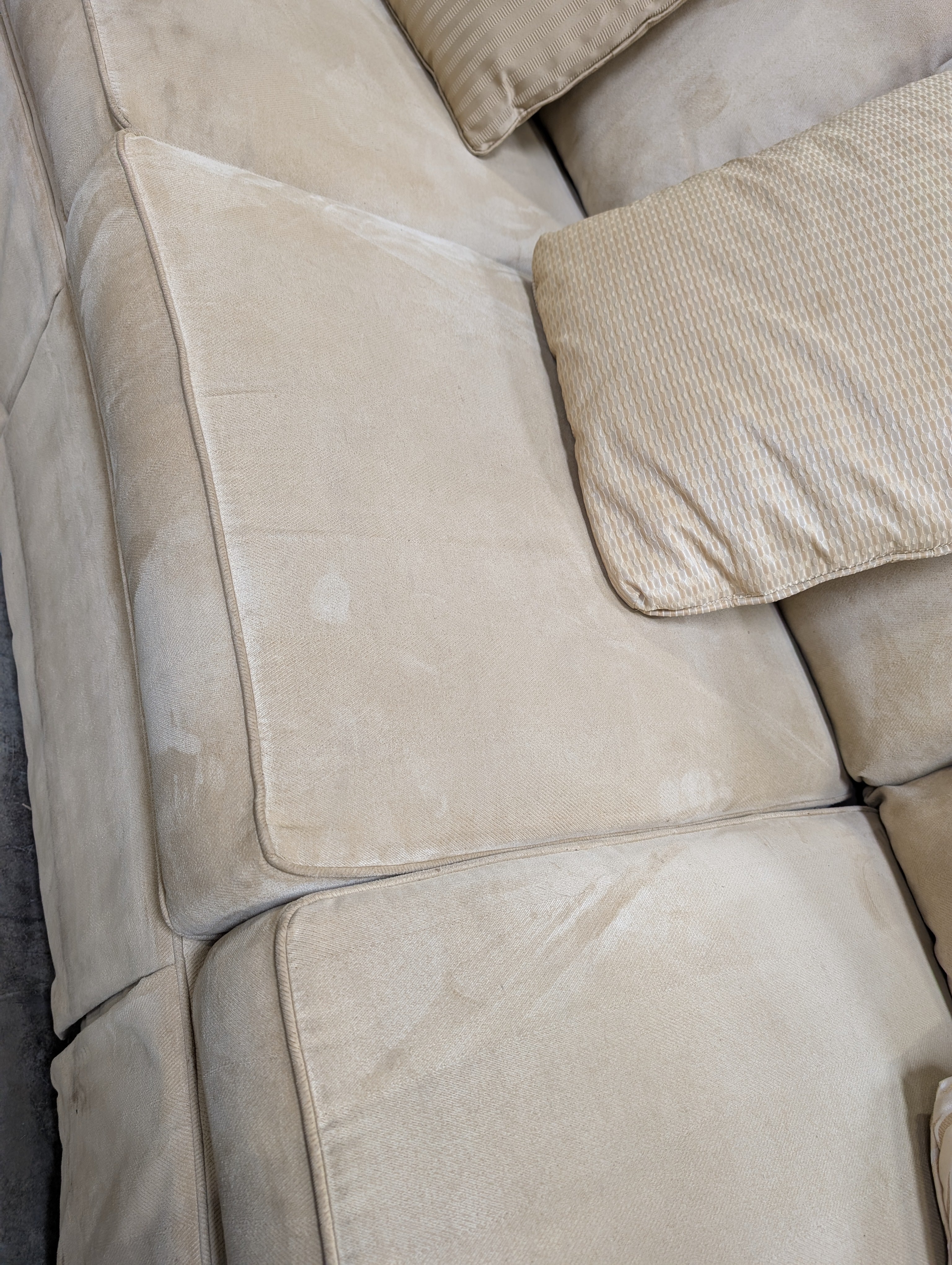 Clayton Marcus Beige Upholstered Three-Seat Sofa with Accent Pillows - Image 4