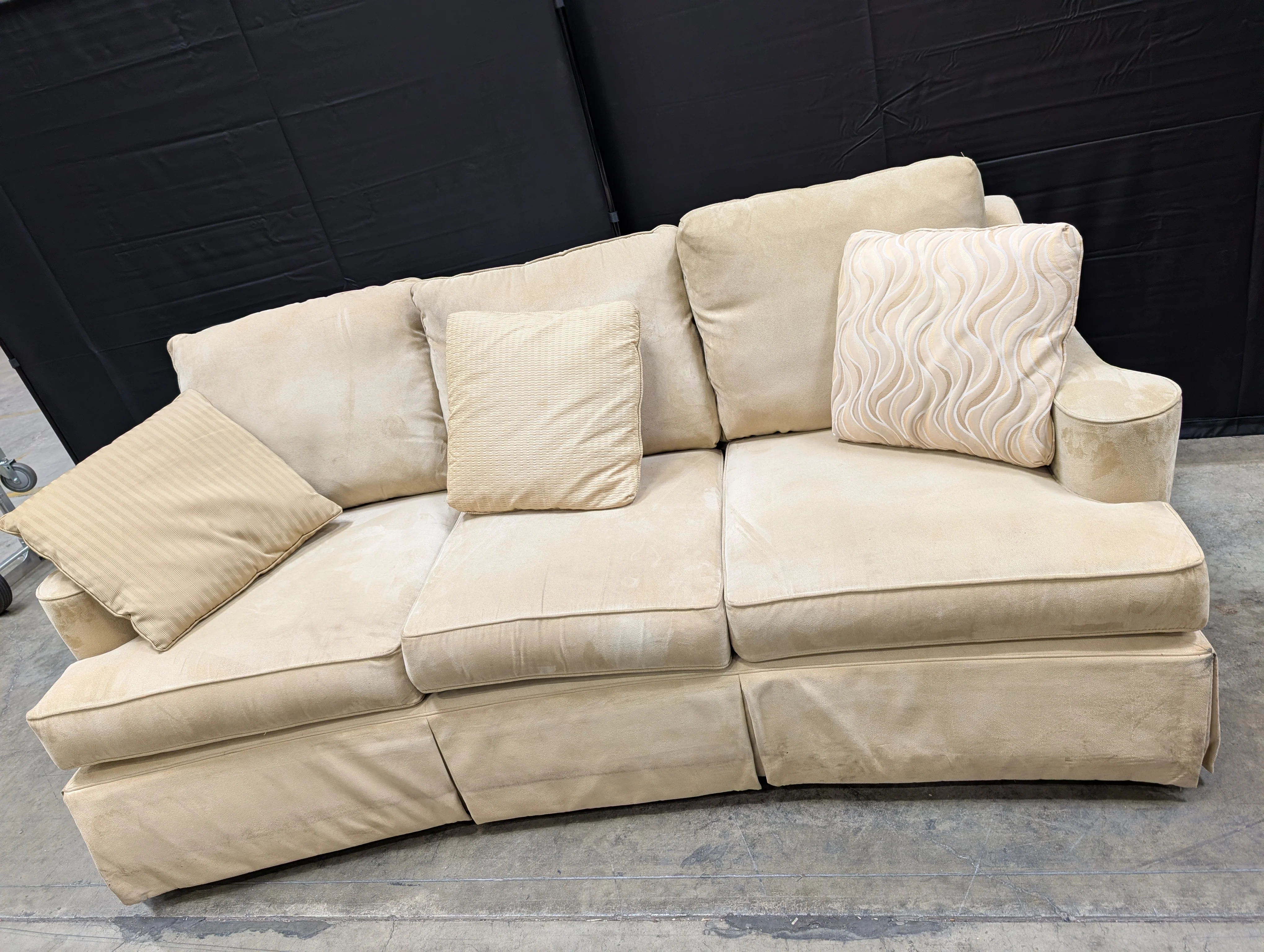 Clayton Marcus Beige Upholstered Three-Seat Sofa with Accent Pillows - Image 5