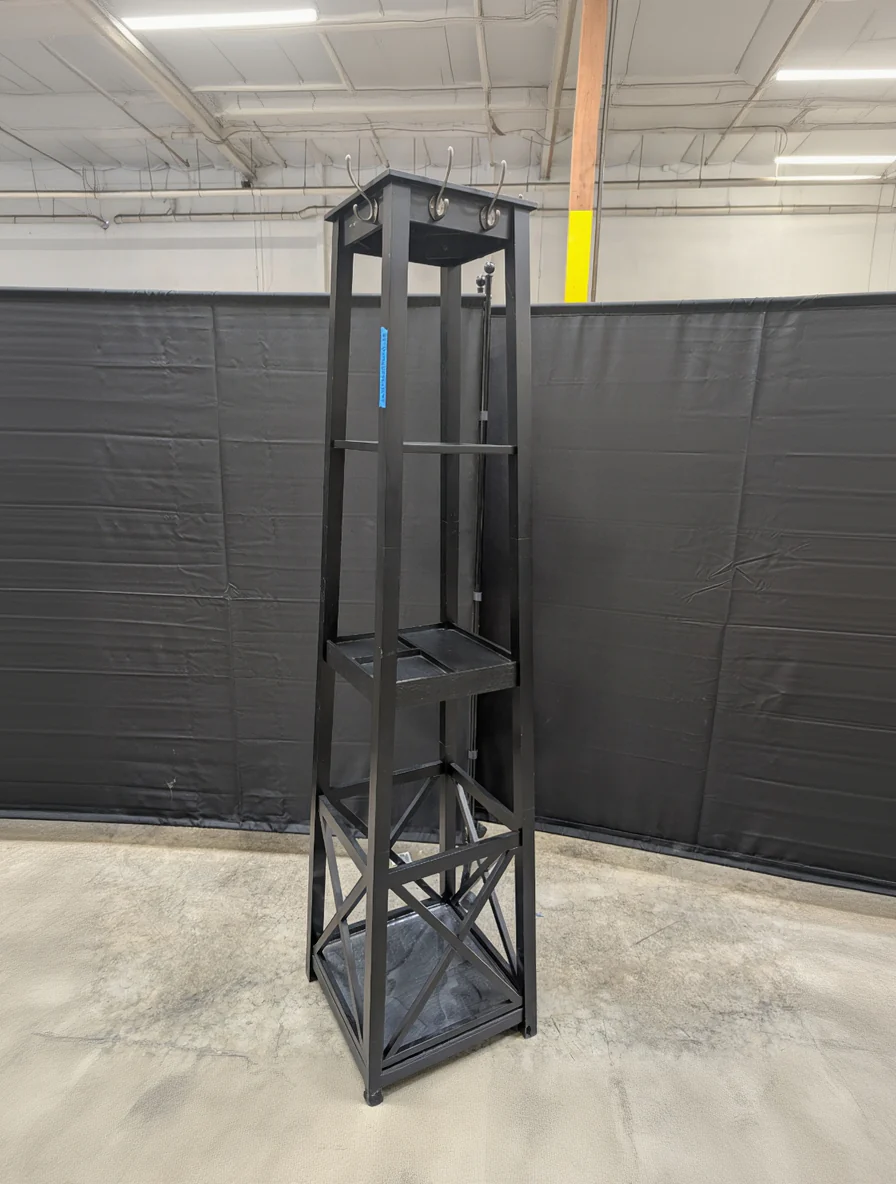 Tall Black Entryway Hall Tree with Storage Shelves and Coat Hooks