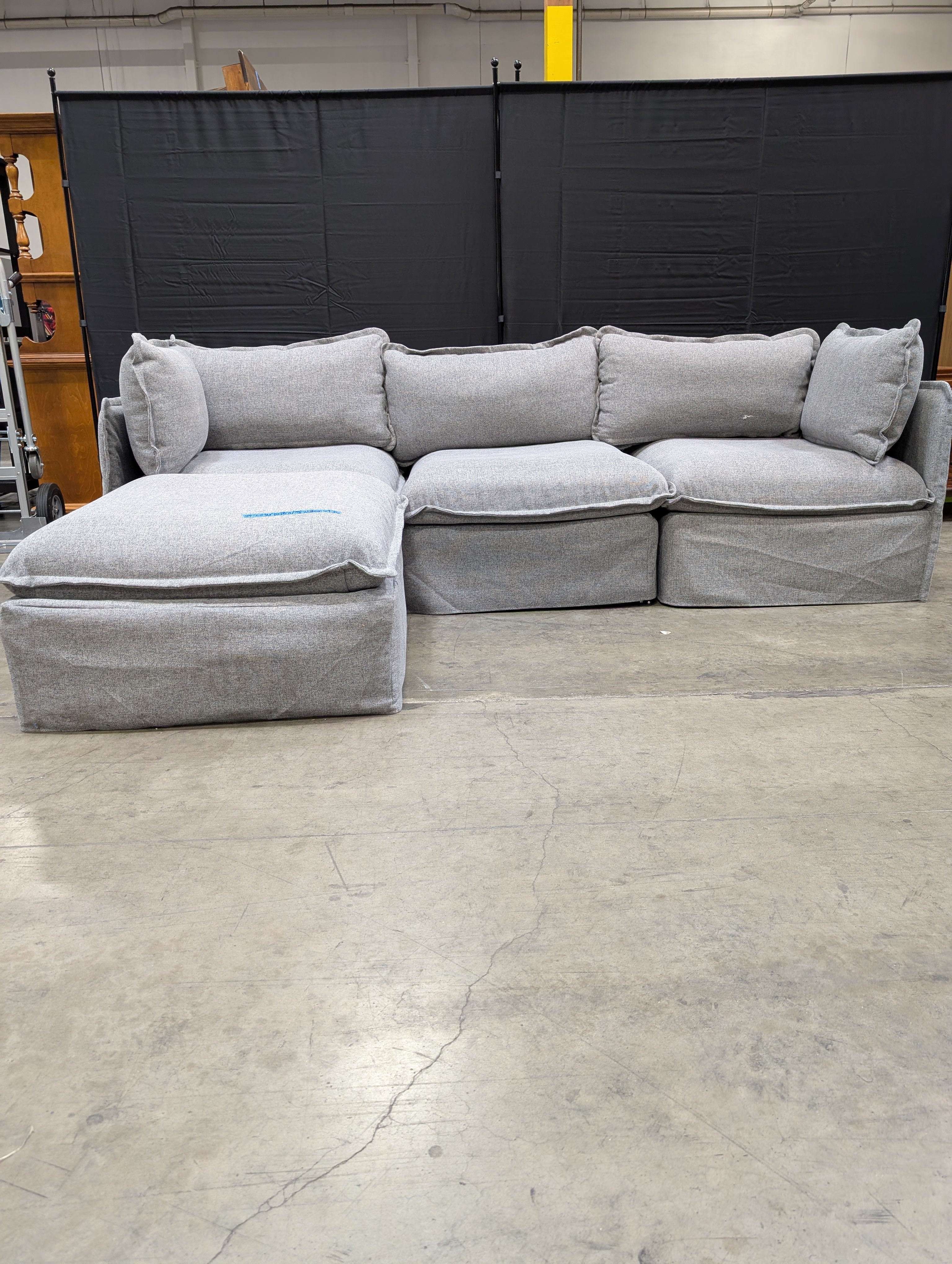 Plush Light Grey Modular Sofa and Ottoman Set - Image 3