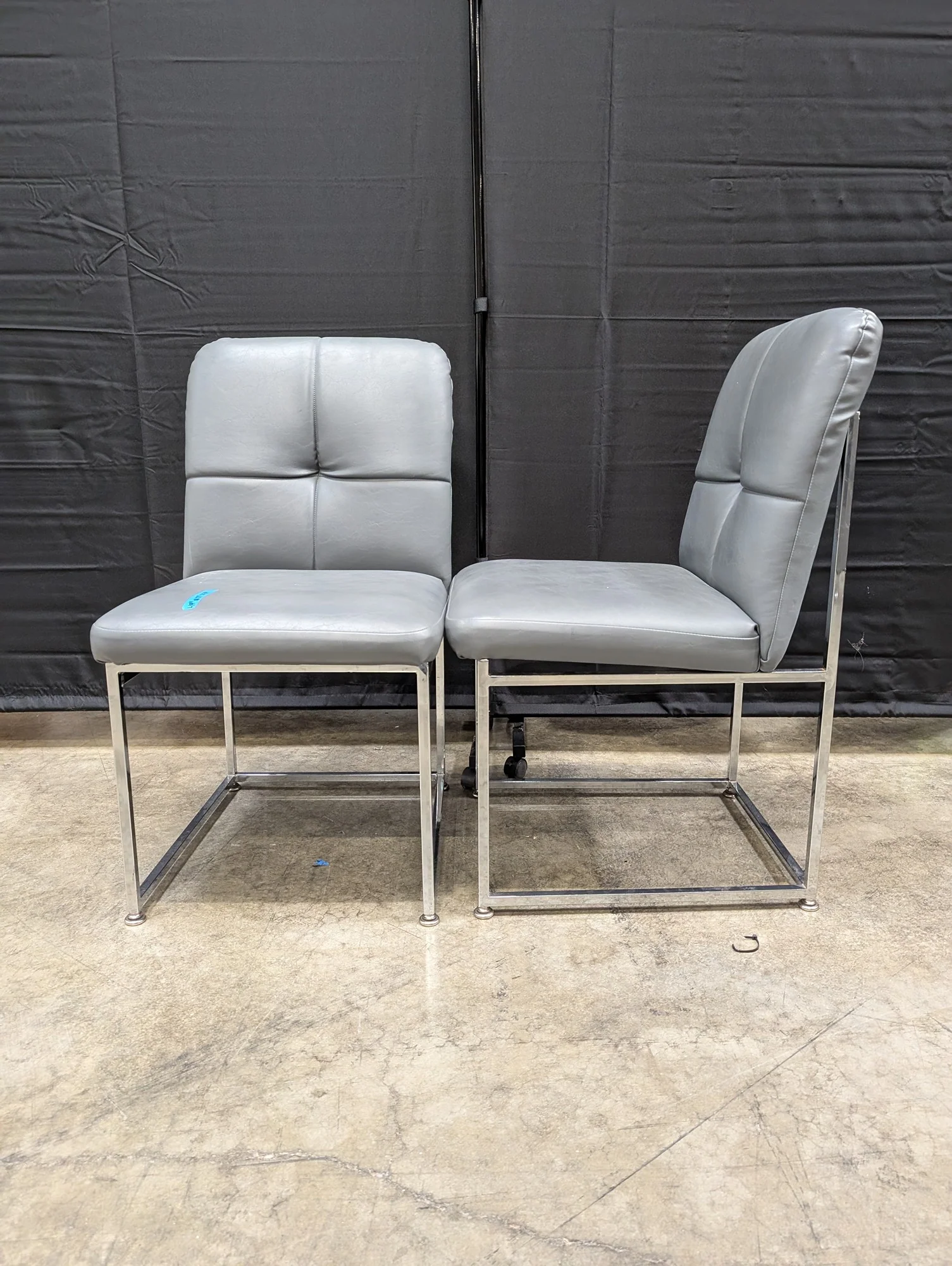 Pair of Contemporary Grey Faux Leather Side Chairs with Chrome Frames - Image 3