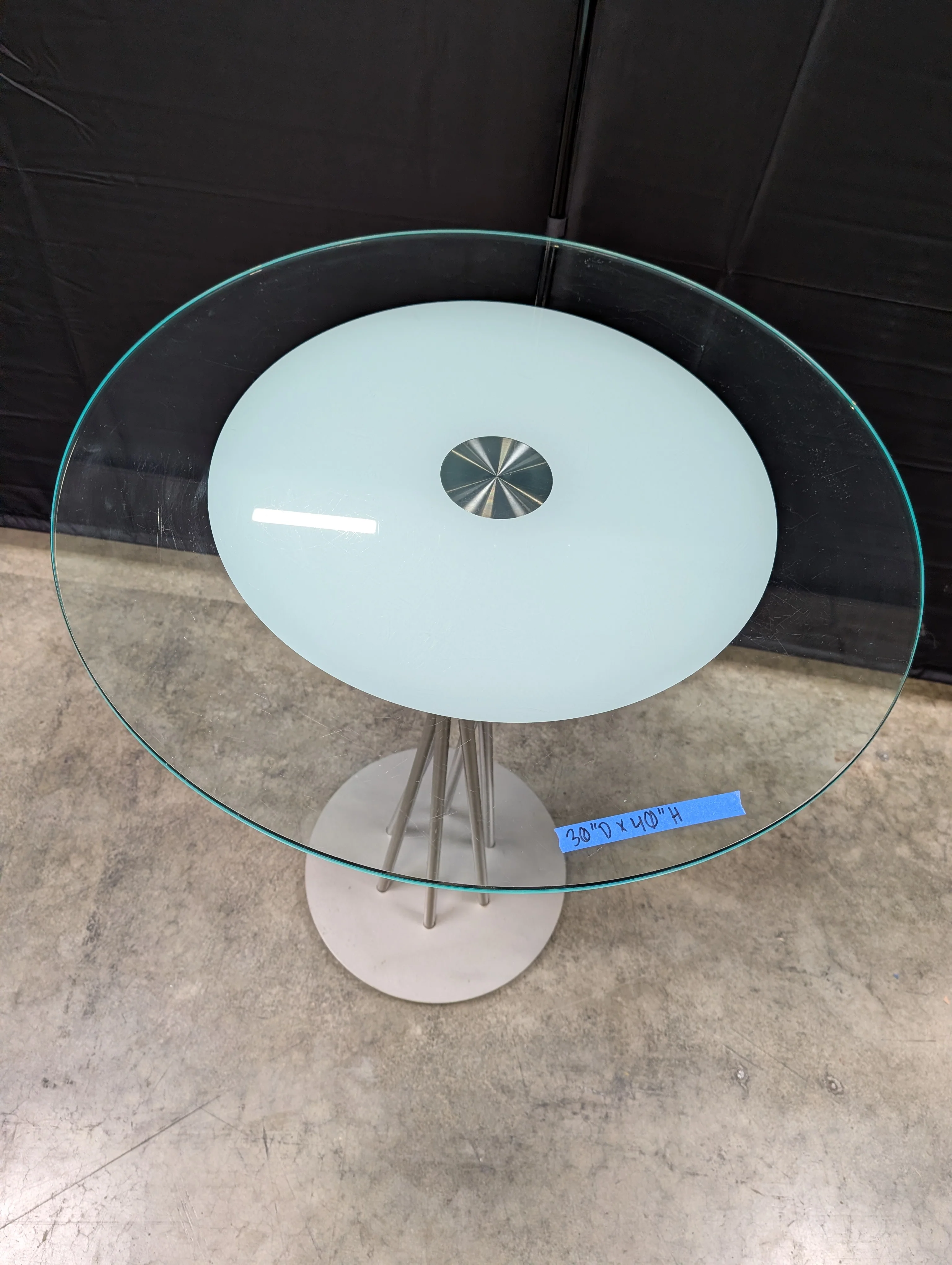 Modern Round Glass Top Bistro Table with Sculptural Metal Base - Image 3
