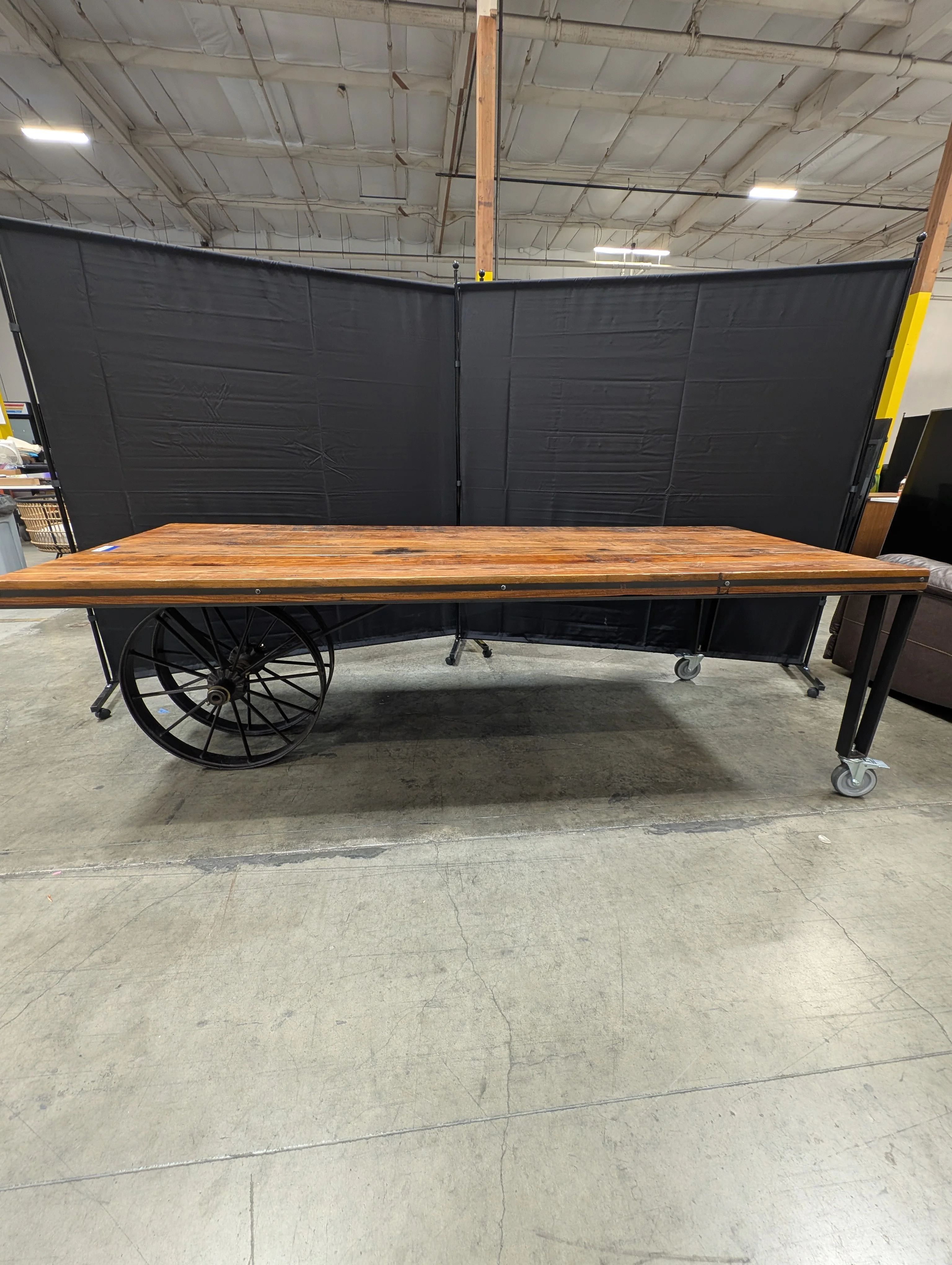 Industrial Style Butcher Block Top Rolling Console Table - Image 3