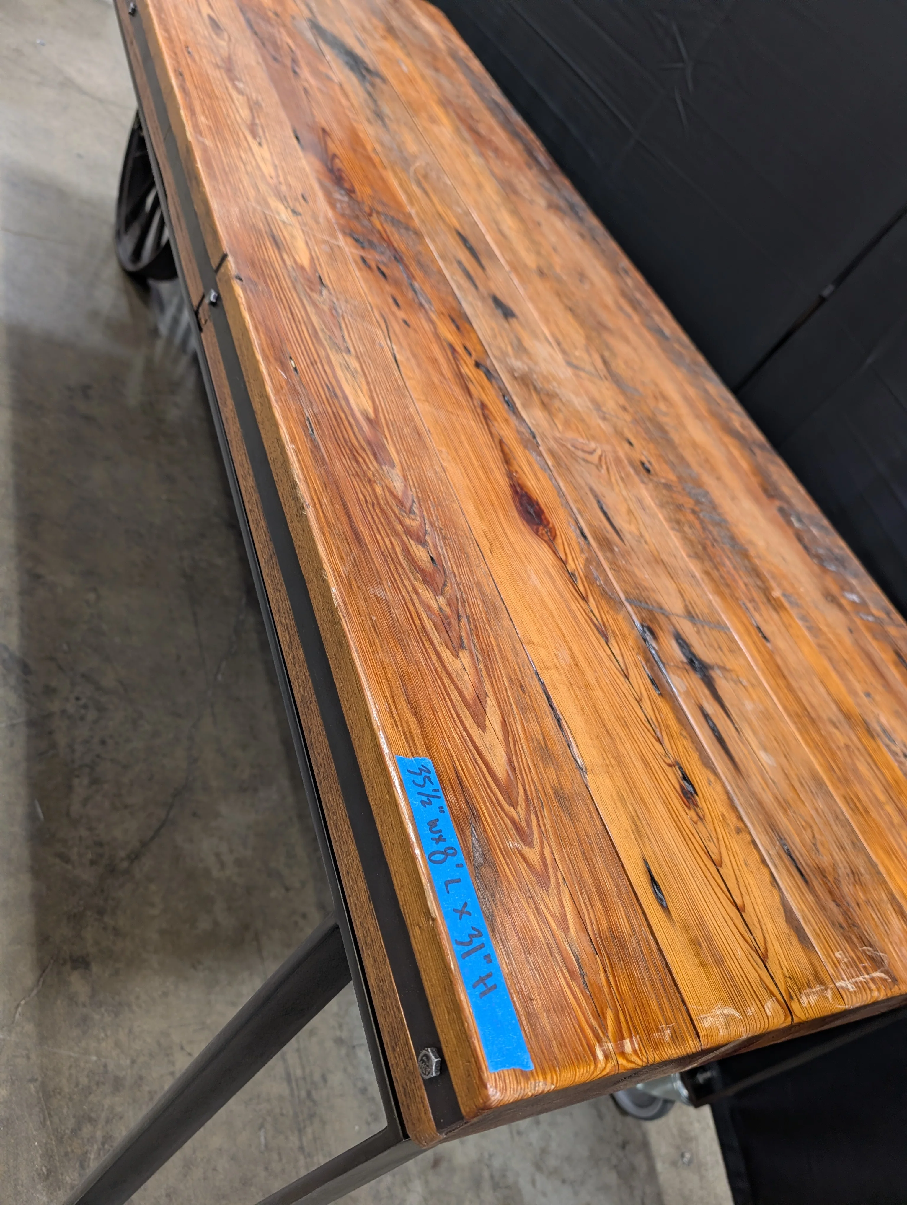 Industrial Style Butcher Block Top Rolling Console Table - Image 6