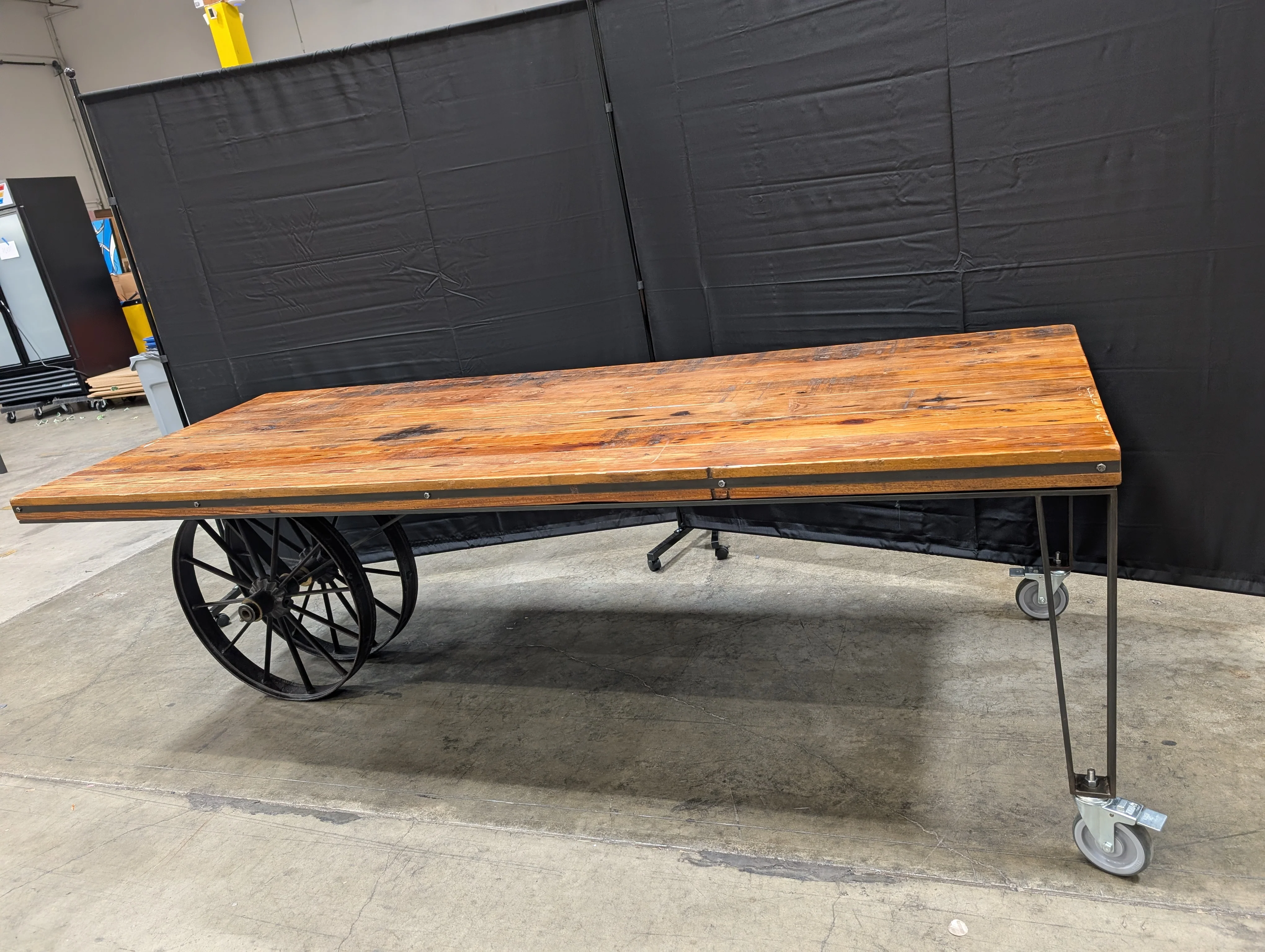 Industrial Style Butcher Block Top Rolling Console Table - Image 7