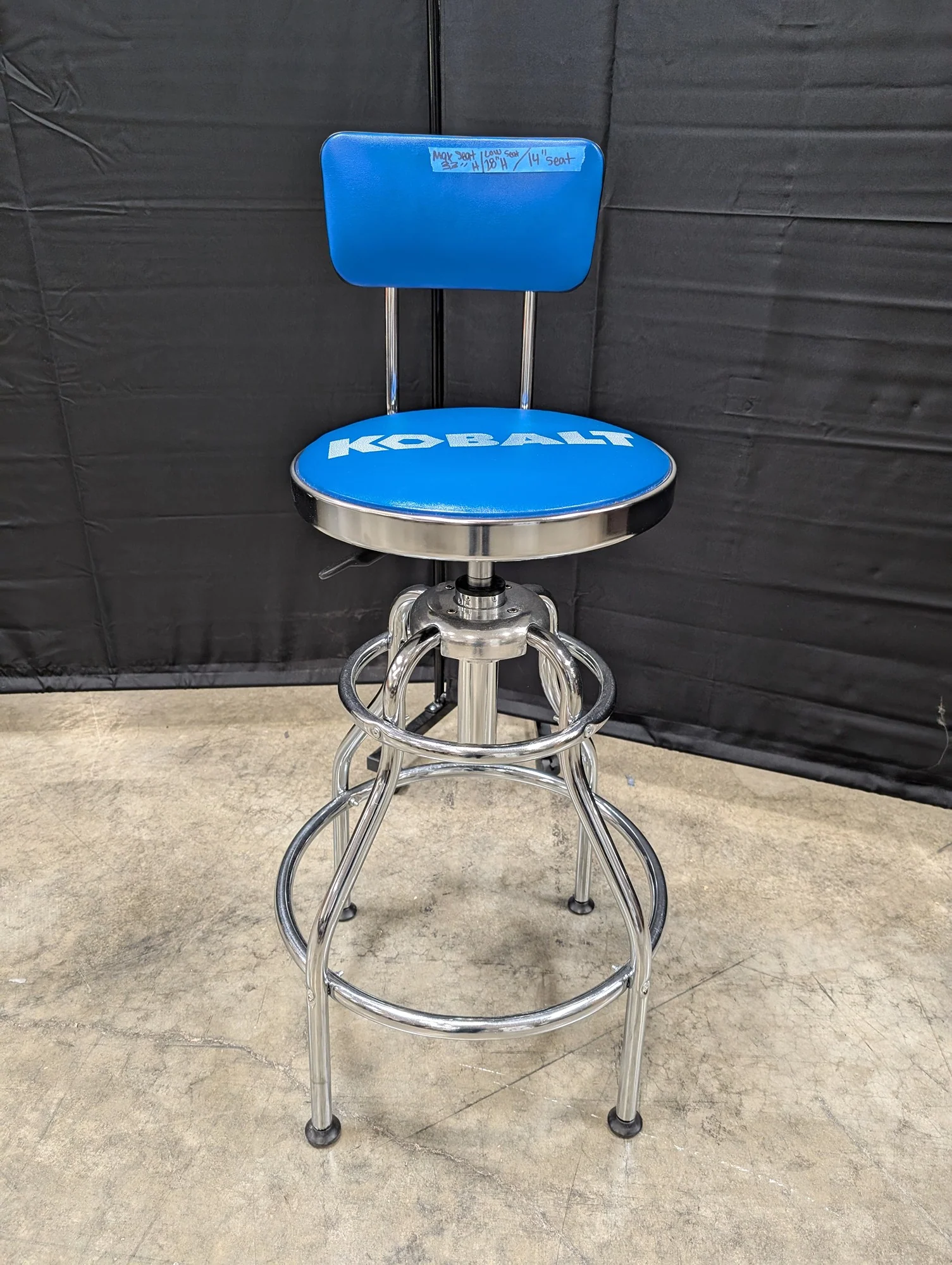 Kobalt Blue Swivel Garage Stool with Backrest