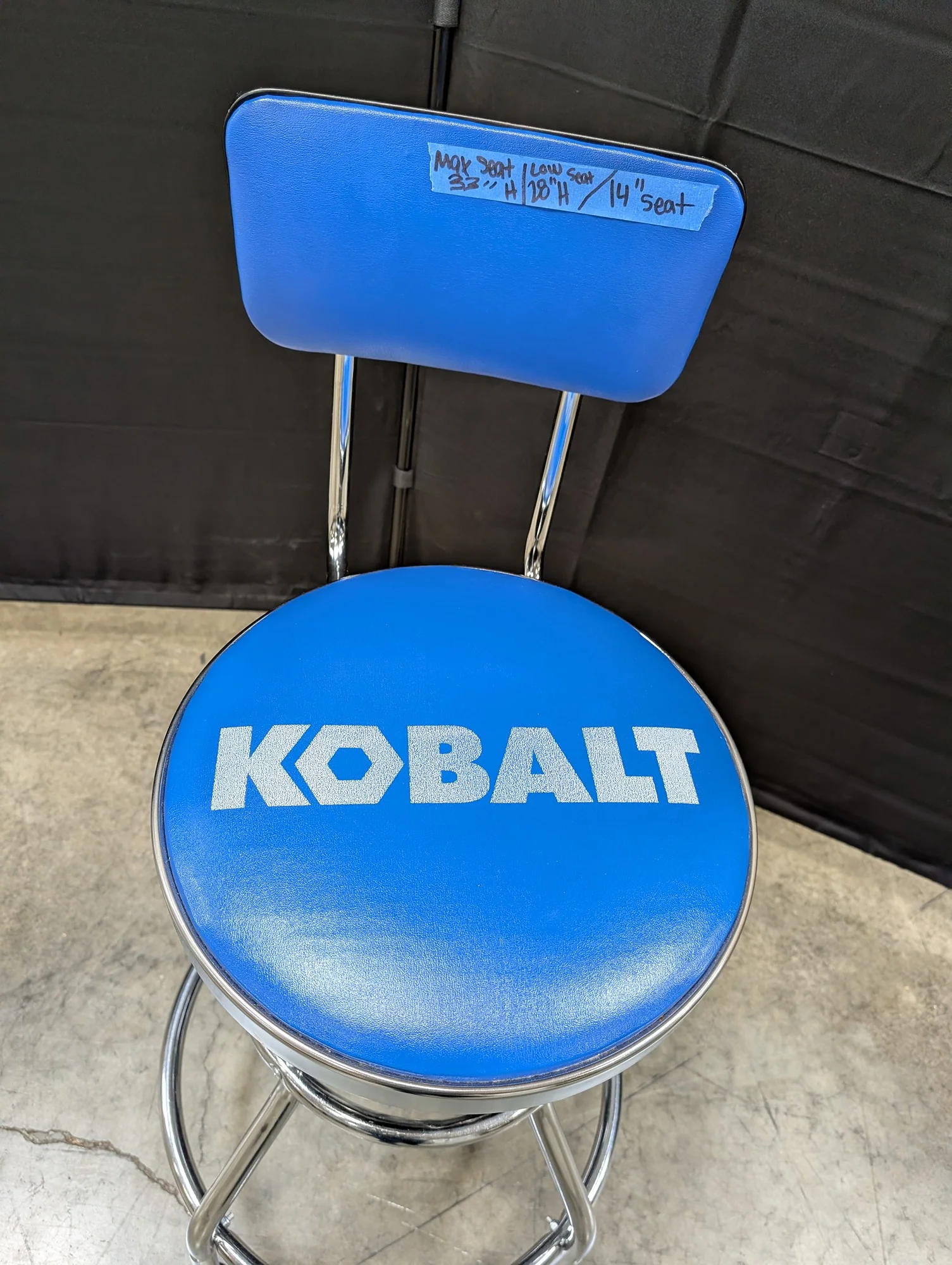 Kobalt Blue Swivel Garage Stool with Backrest - Image 2