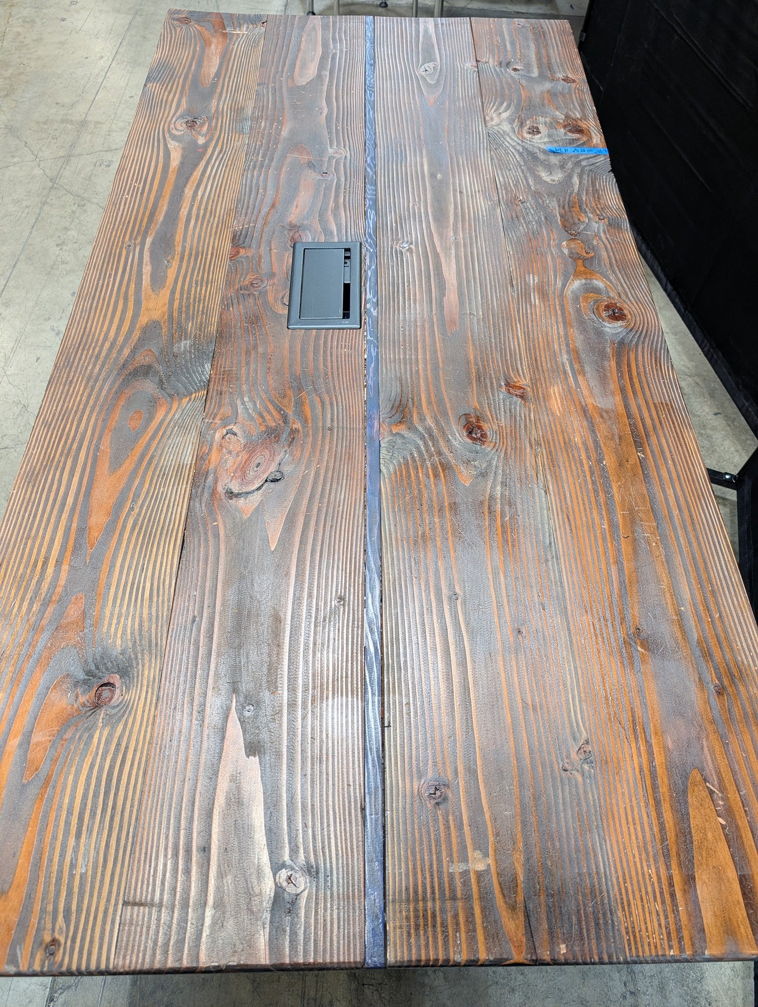 Rustic Solid Wood Trestle Table with Integrated Power Module - Image 3