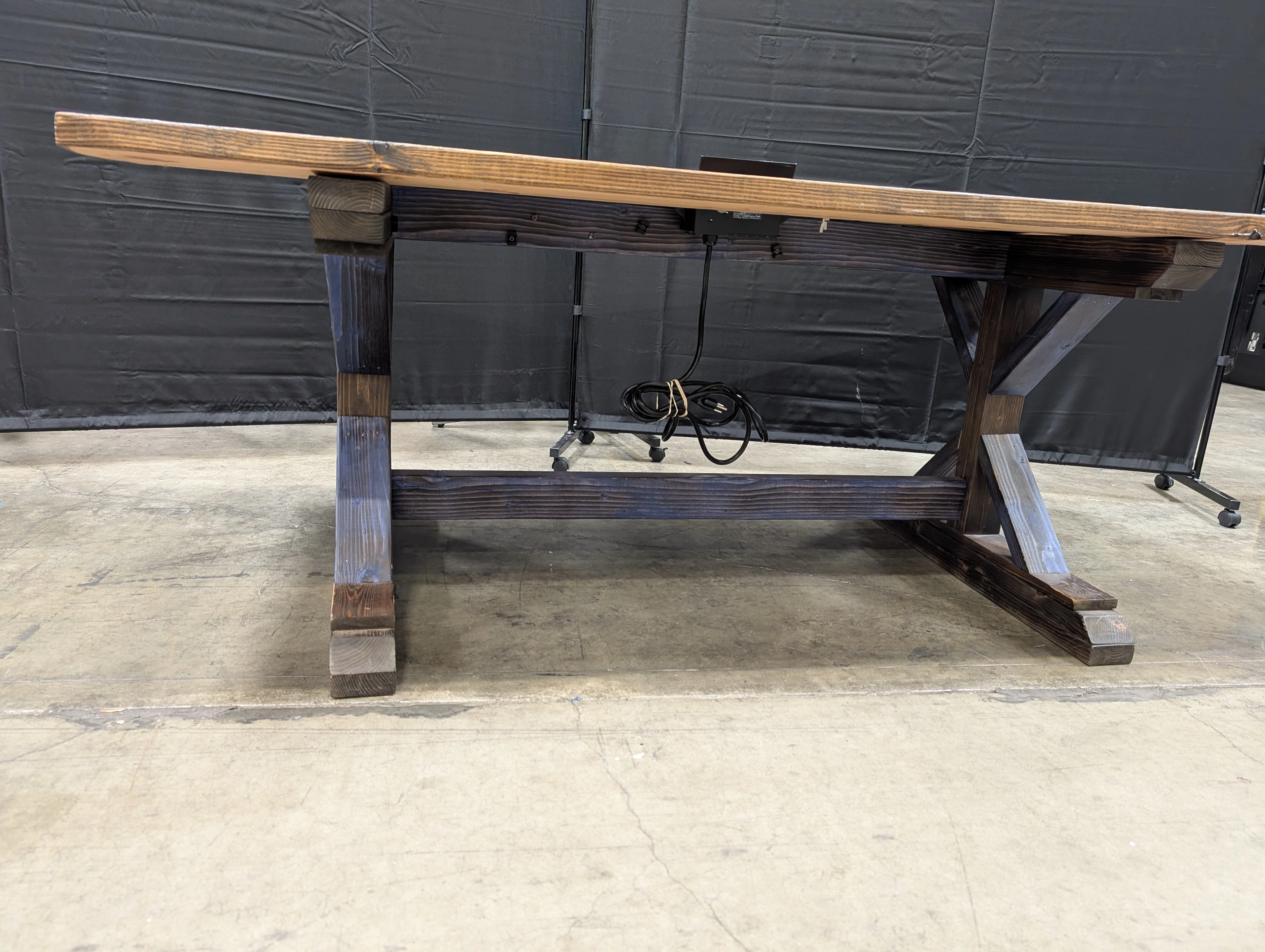 Rustic Solid Wood Trestle Table with Integrated Power Module - Image 4