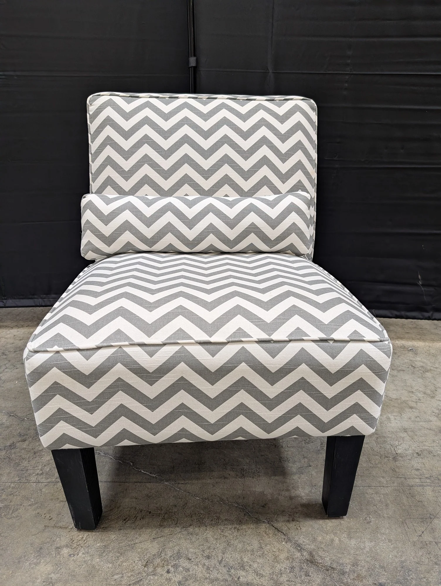 Chevron Pattern Upholstered Accent Chair with Bolster Pillow