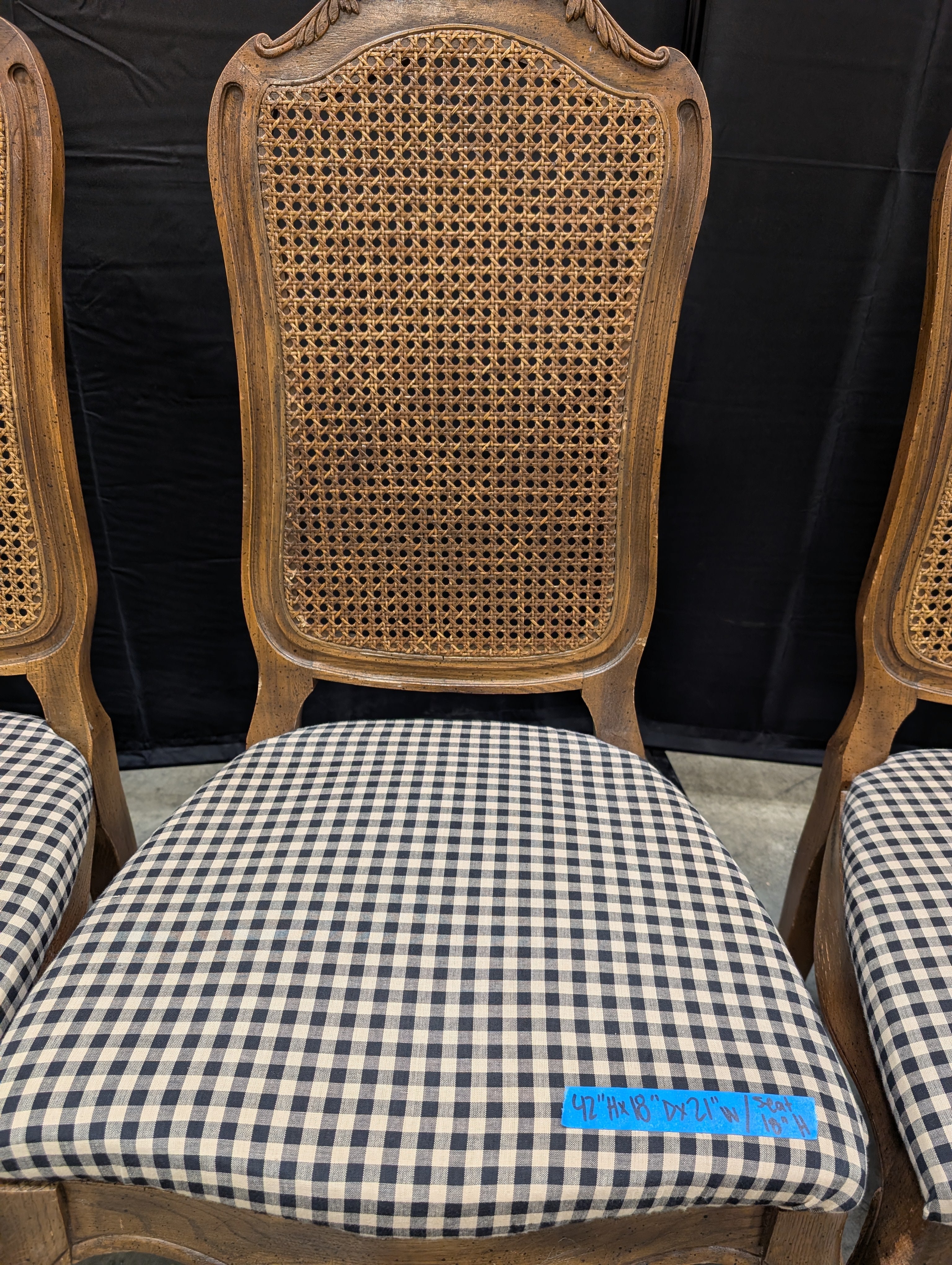 Set of Six Vintage French Provincial Cane Back Dining Chairs - Image 3