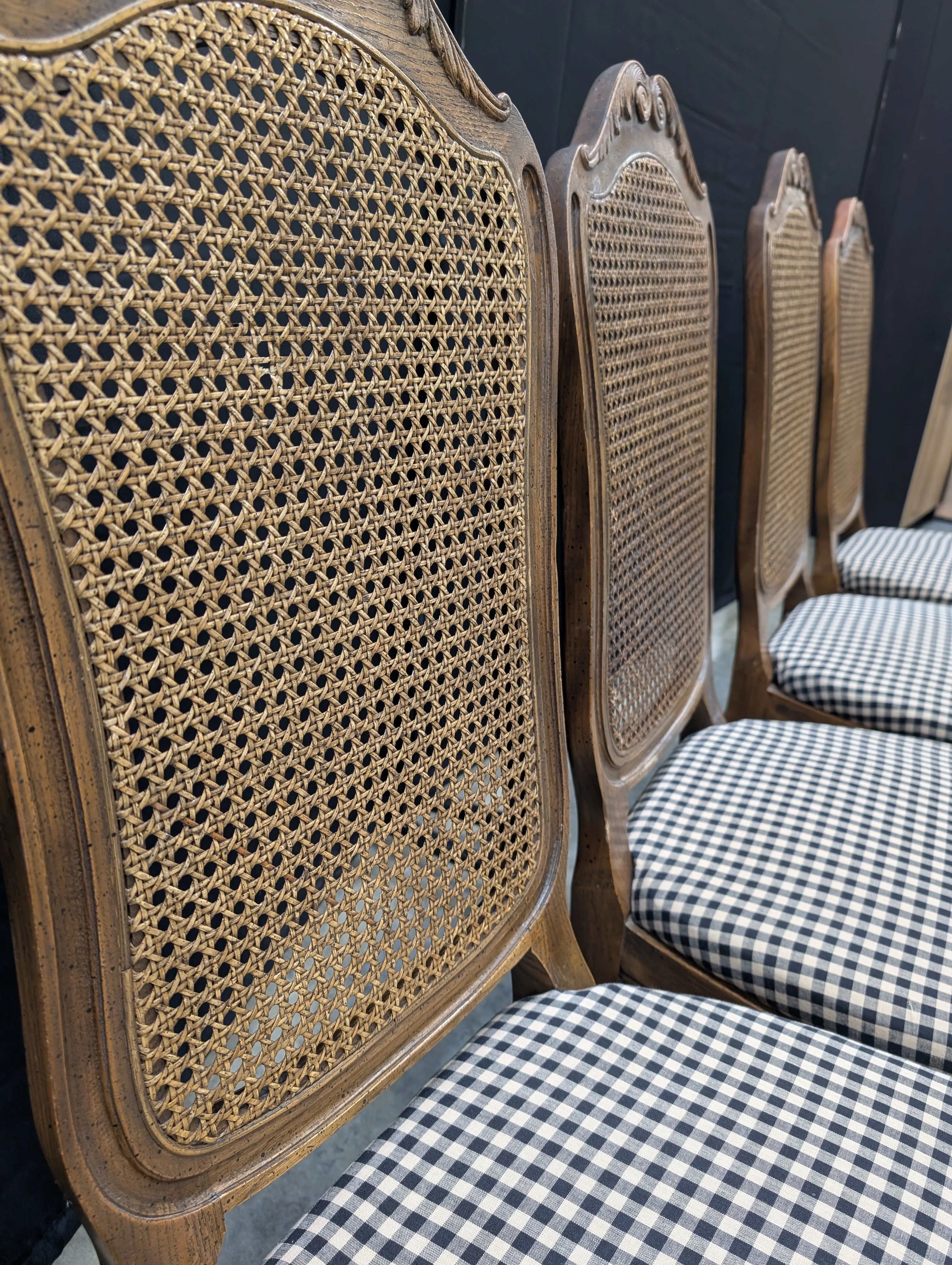 Set of Six Vintage French Provincial Cane Back Dining Chairs - Image 4
