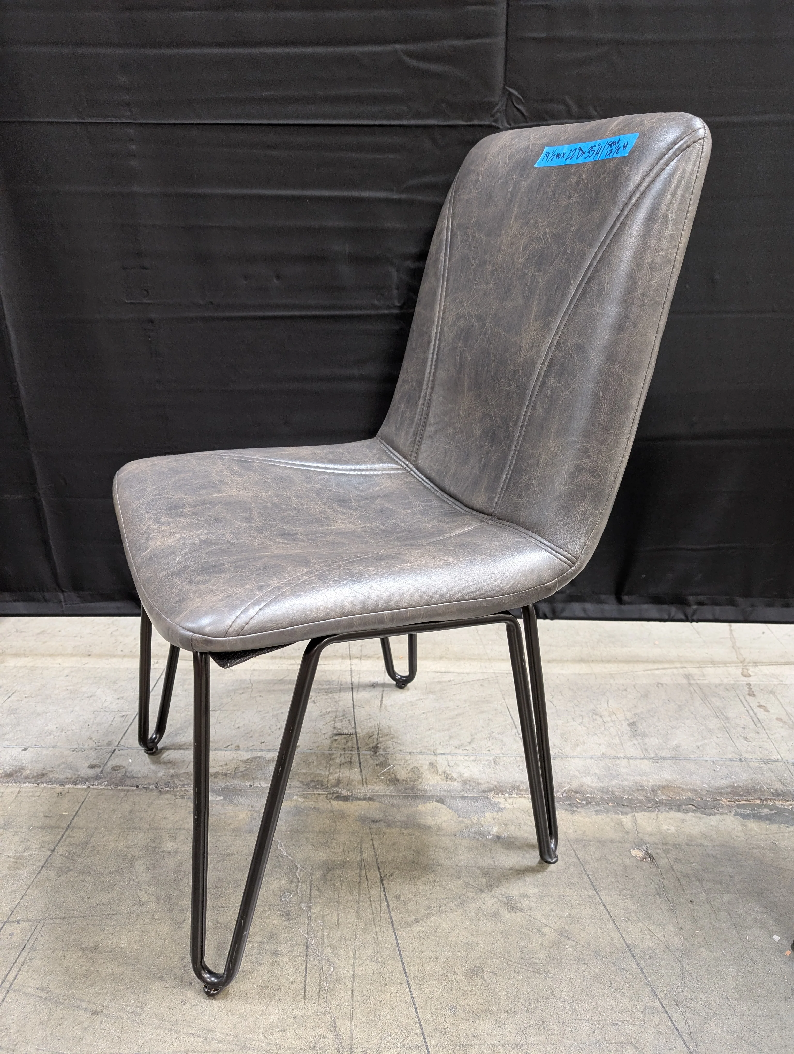 Distressed Gray Faux Leather Dining Chair with Hairpin Legs - Image 3