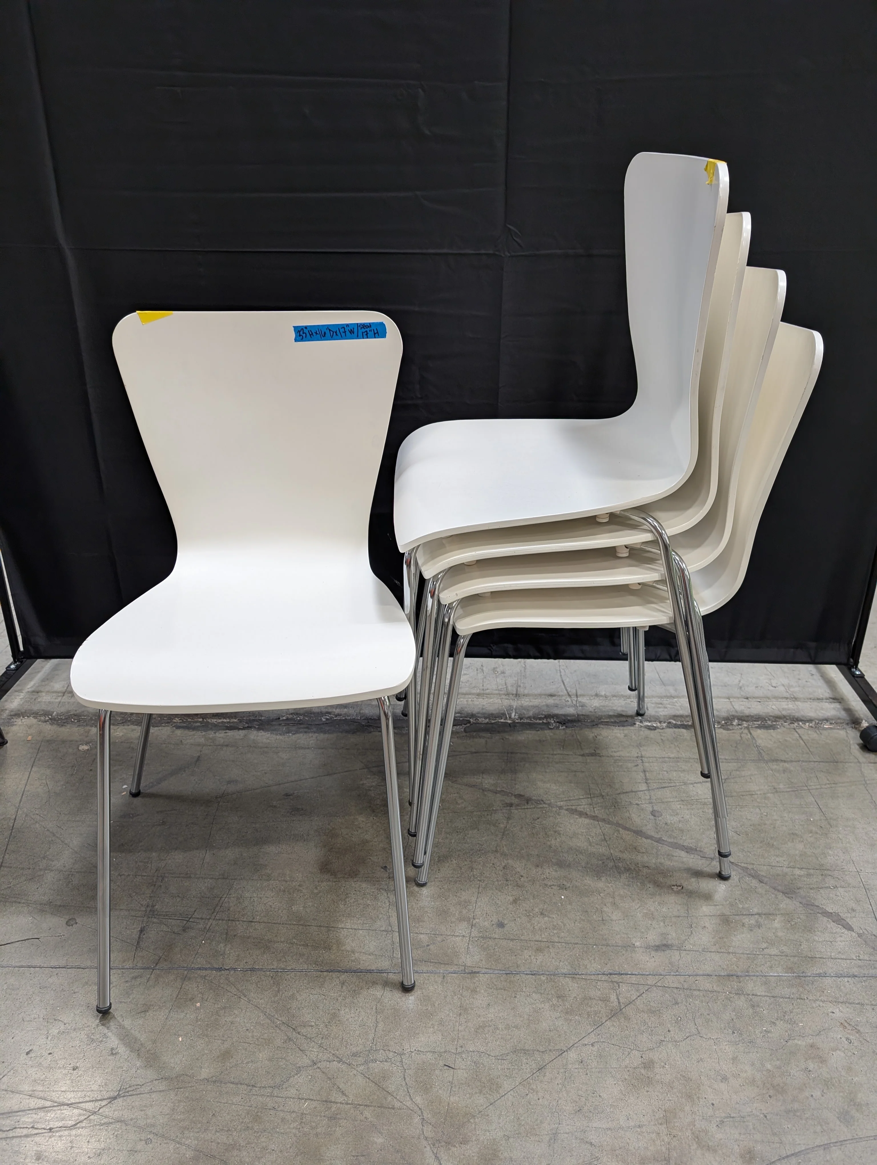 Set of 5 Modern White Dining Chair with Chrome Legs - Image 4