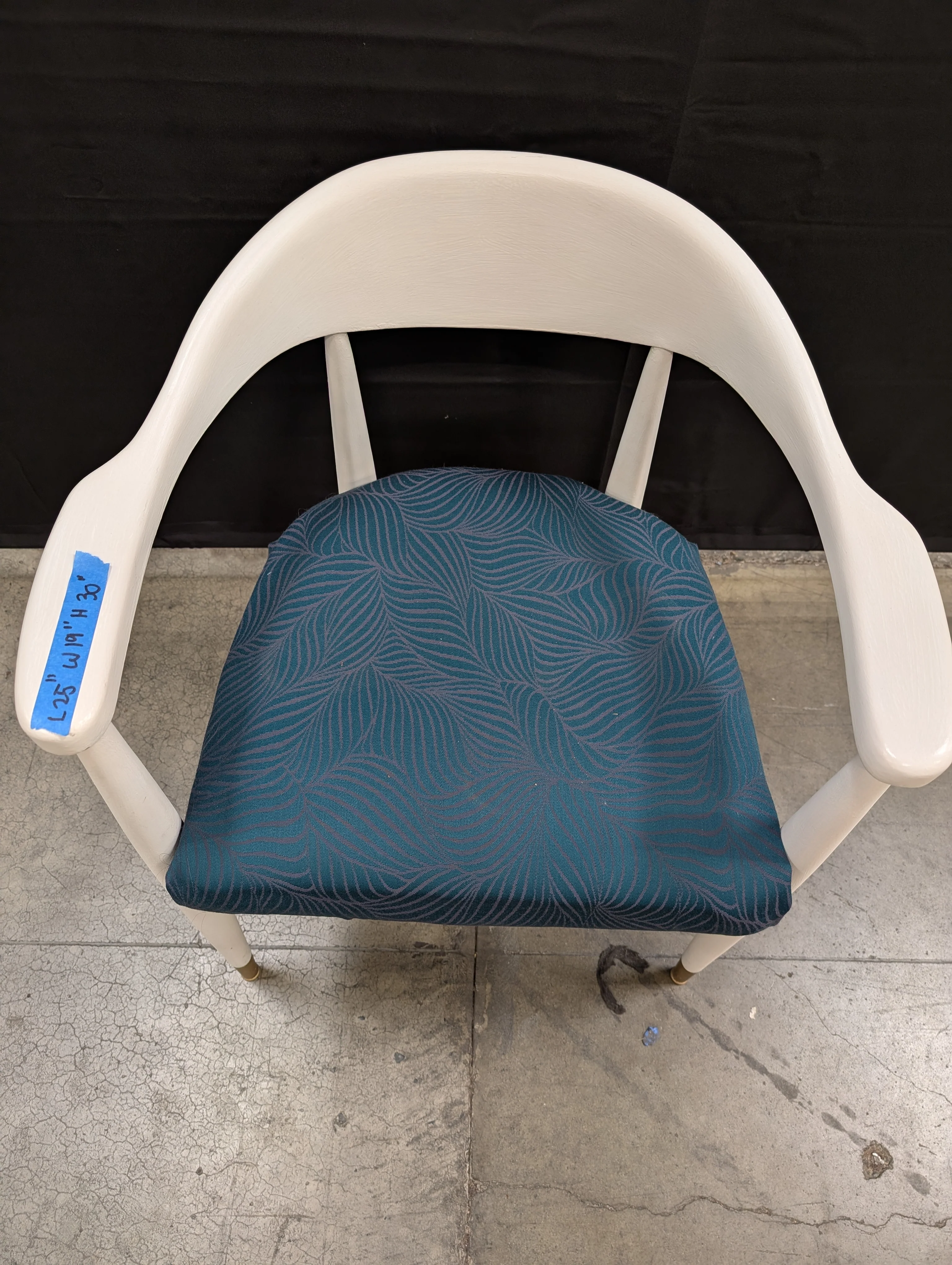 Mid-Century Inspired White Frame Armchair with Teal Patterned Upholstery - Image 2